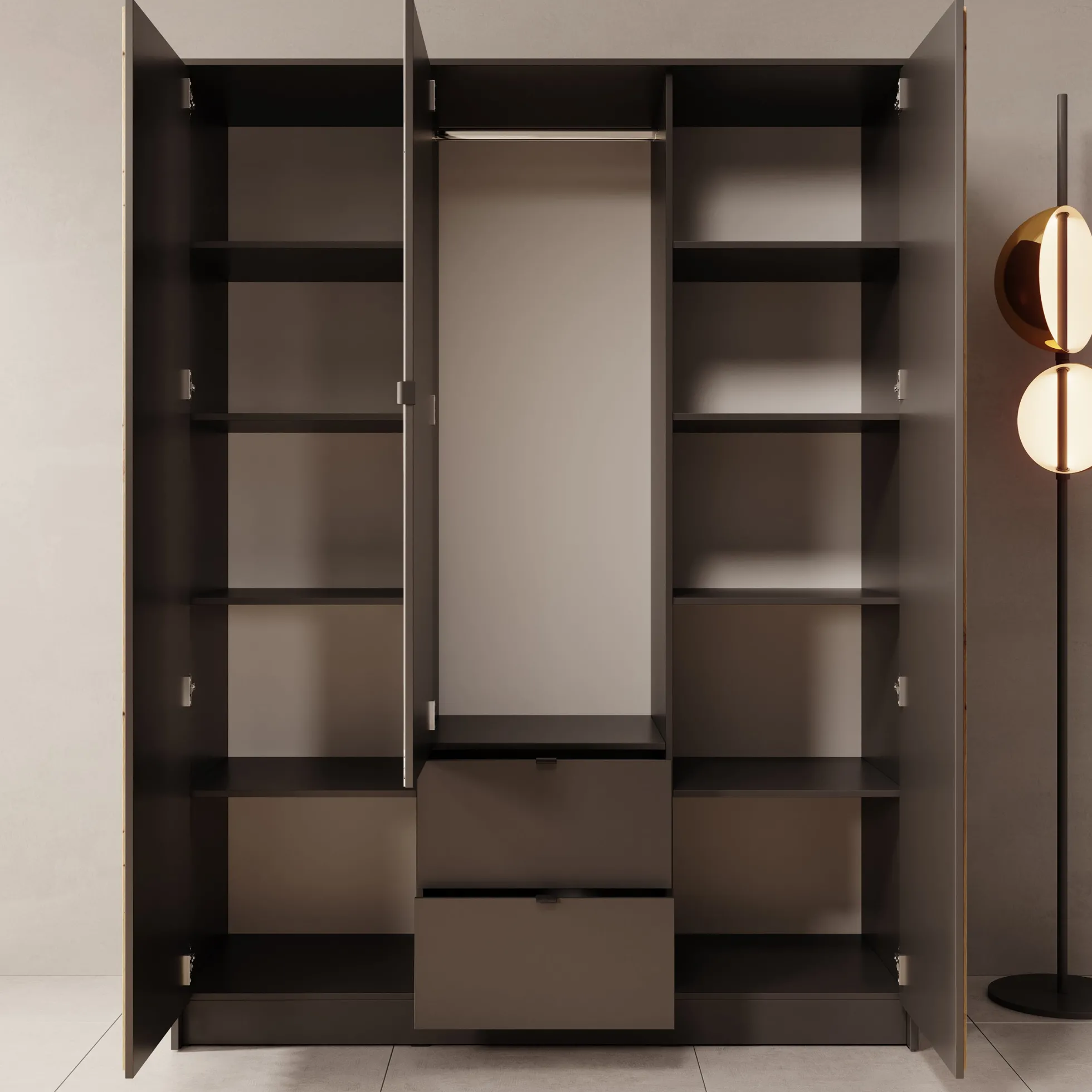 Kavalli - Kledingkast 3-deurs - Zwart - 151x55x201 cm