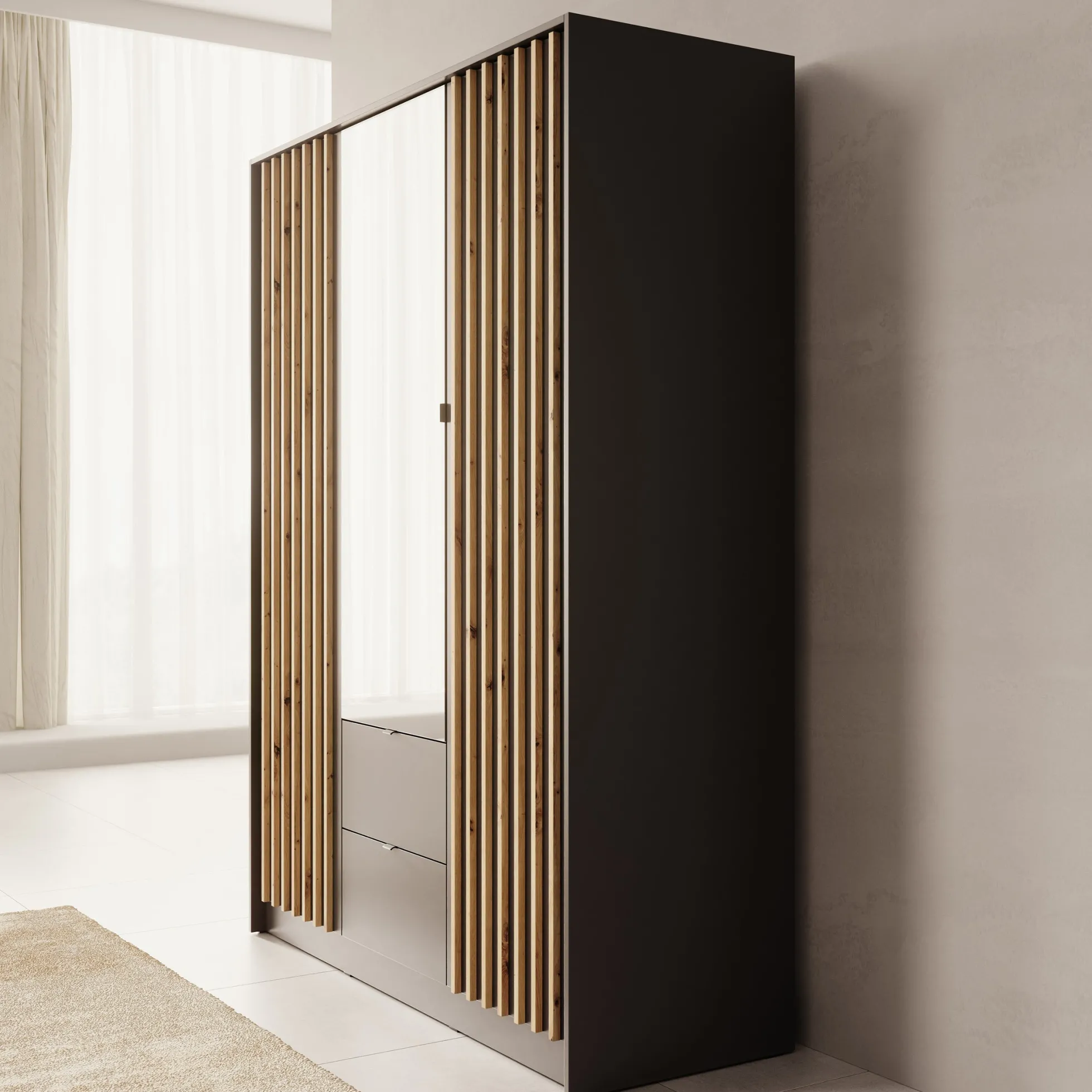 Kavalli - Kledingkast 3-deurs - Zwart - 151x55x201 cm