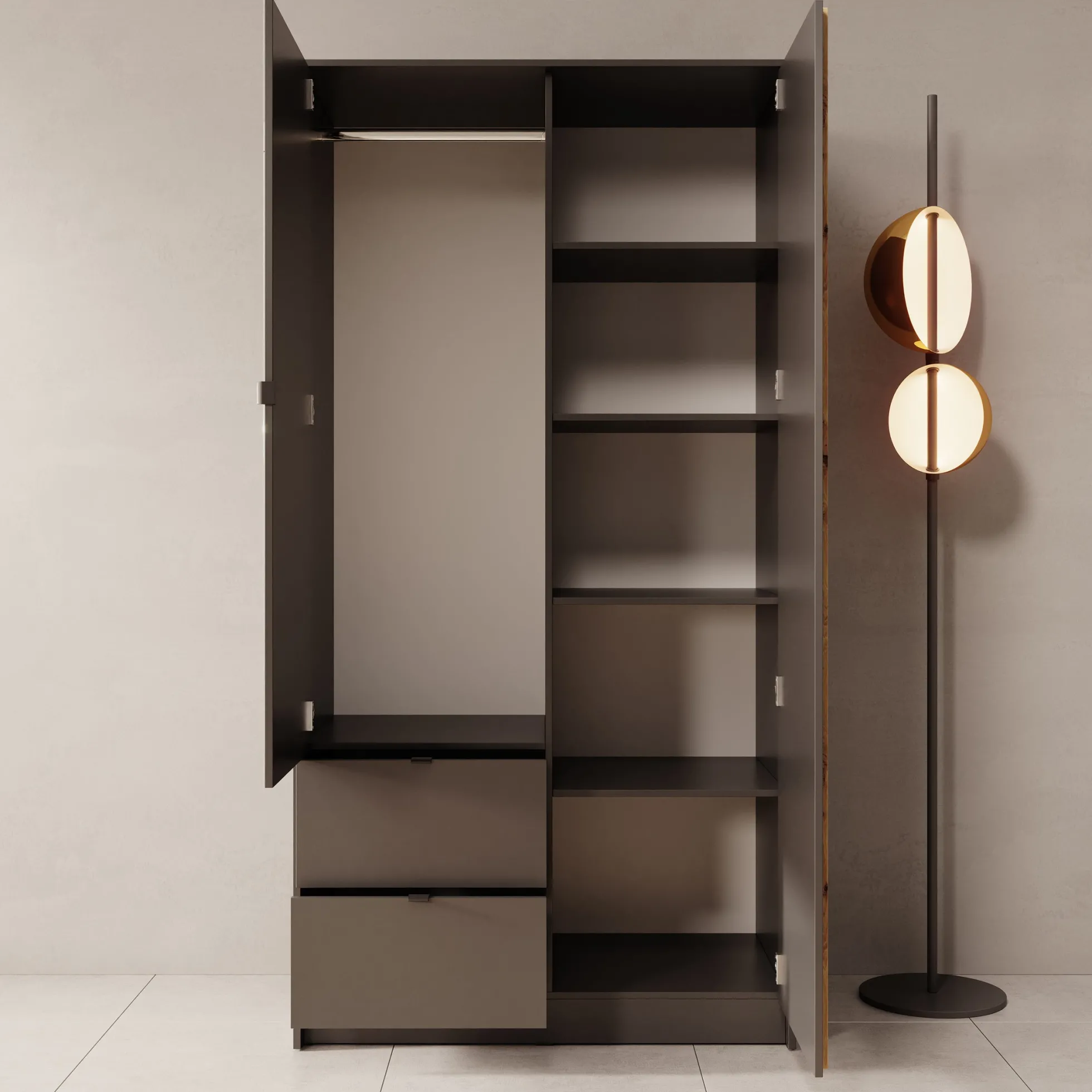 Kavalli - Kledingkast met 2 deuren - Zwart - 102x55x201 cm