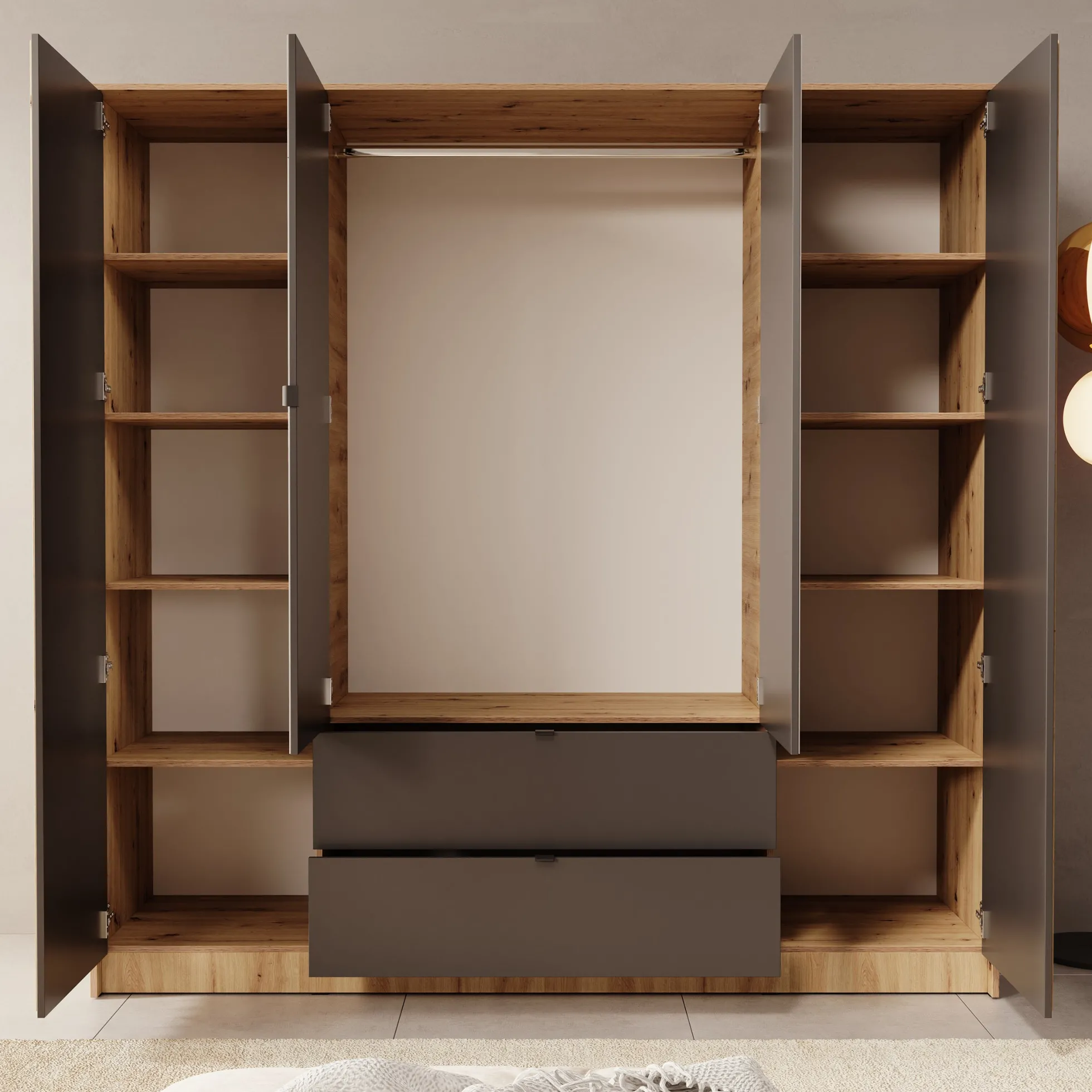Kavalli - Kledingkast met 4 deuren - Eikenpatroon - 200x55x201 cm