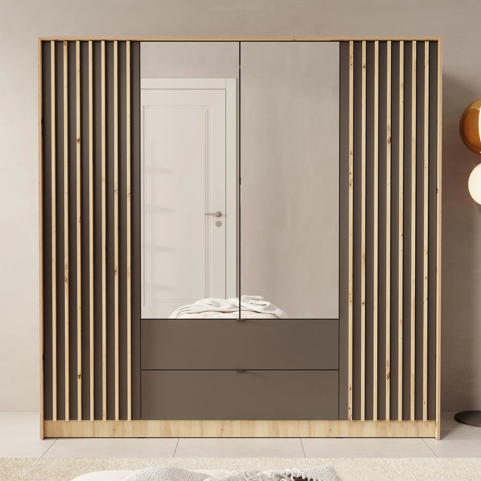 Kavalli - Kledingkast met 4 deuren - Eikenpatroon - 200x55x201 cm