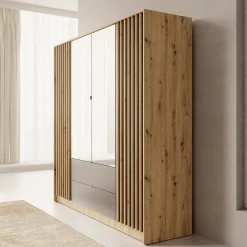 Kavalli - Kledingkast met 4 deuren - Eikenpatroon - 200x55x201 cm
