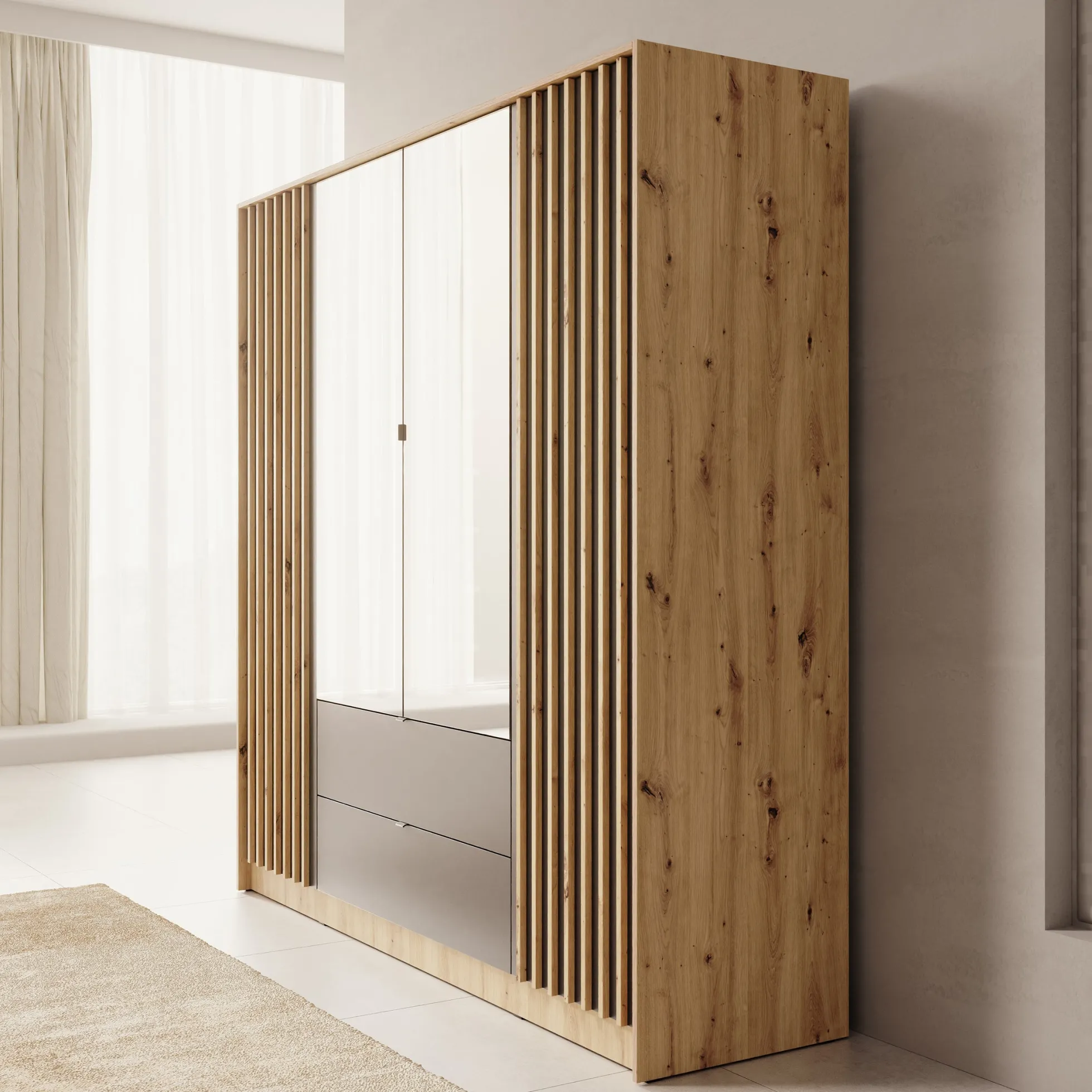 Kavalli - Kledingkast met 4 deuren - Eikenpatroon - 200x55x201 cm