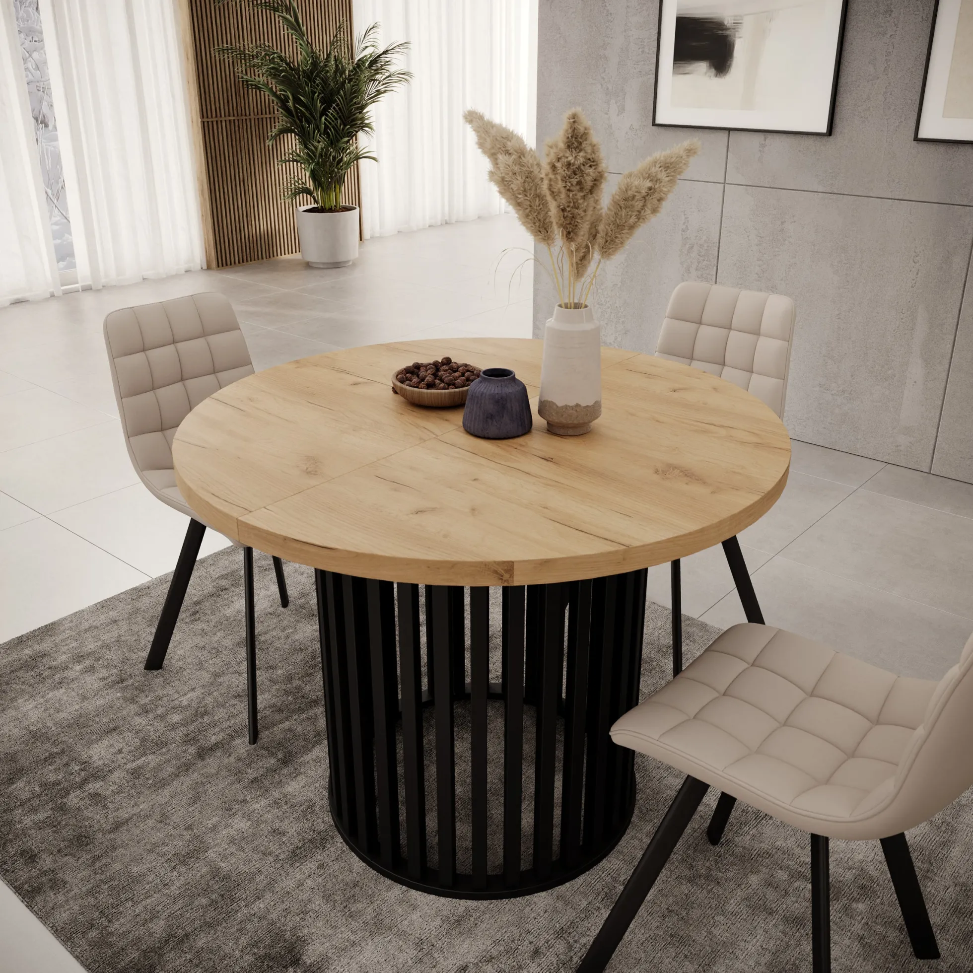 Kaya - Eetkamertafel - Eikenpatroon/Zwart - Uitschuifbaar - 100/150/20