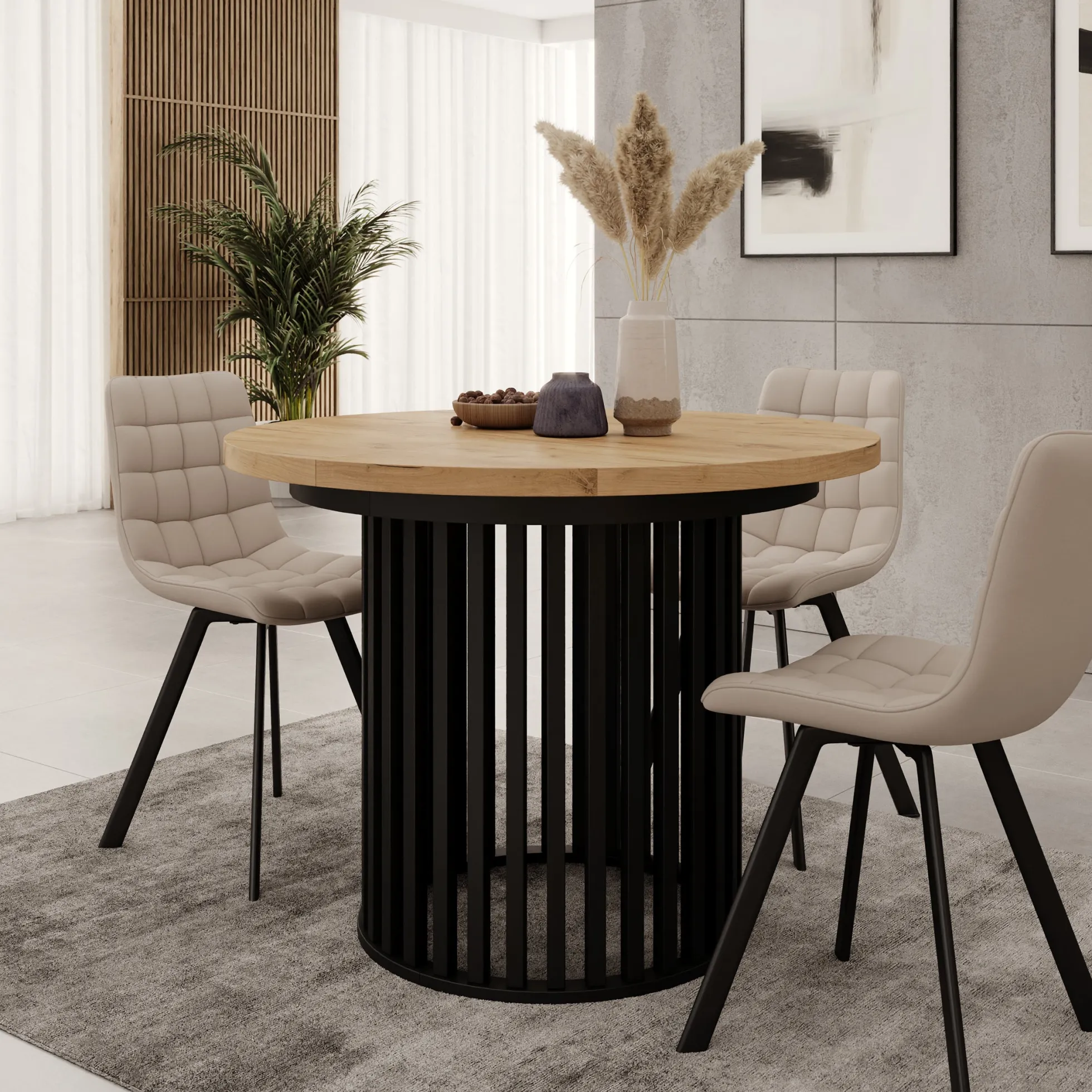 Kaya - Eetkamertafel - Eikenpatroon/Zwart - Uitschuifbaar - 100/150/20