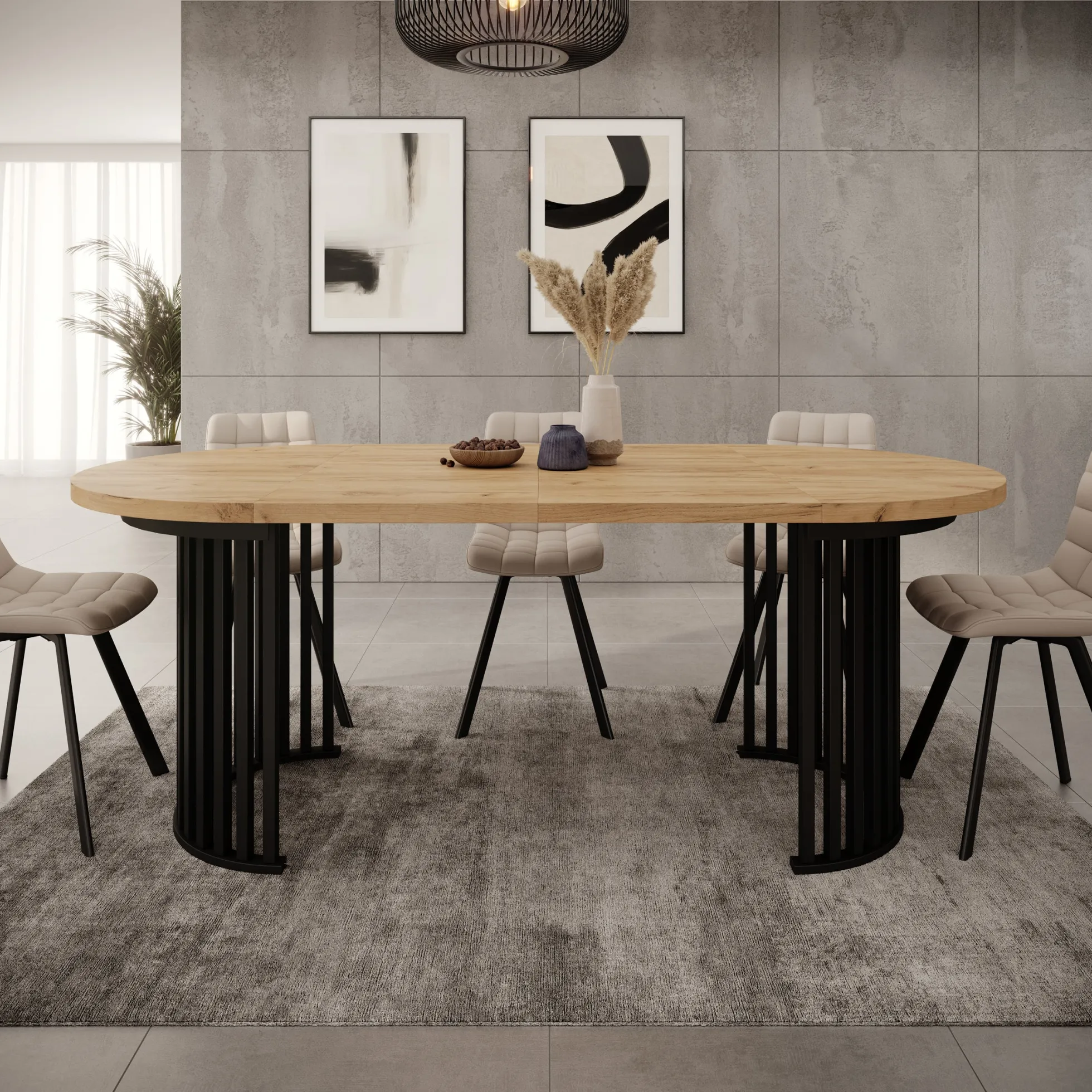 Kaya - Eetkamertafel - Eikenpatroon/Zwart - Uitschuifbaar - 100/150/20
