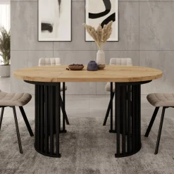 Kaya - Eetkamertafel - Eikenpatroon/Zwart - Uitschuifbaar - 100/150/20