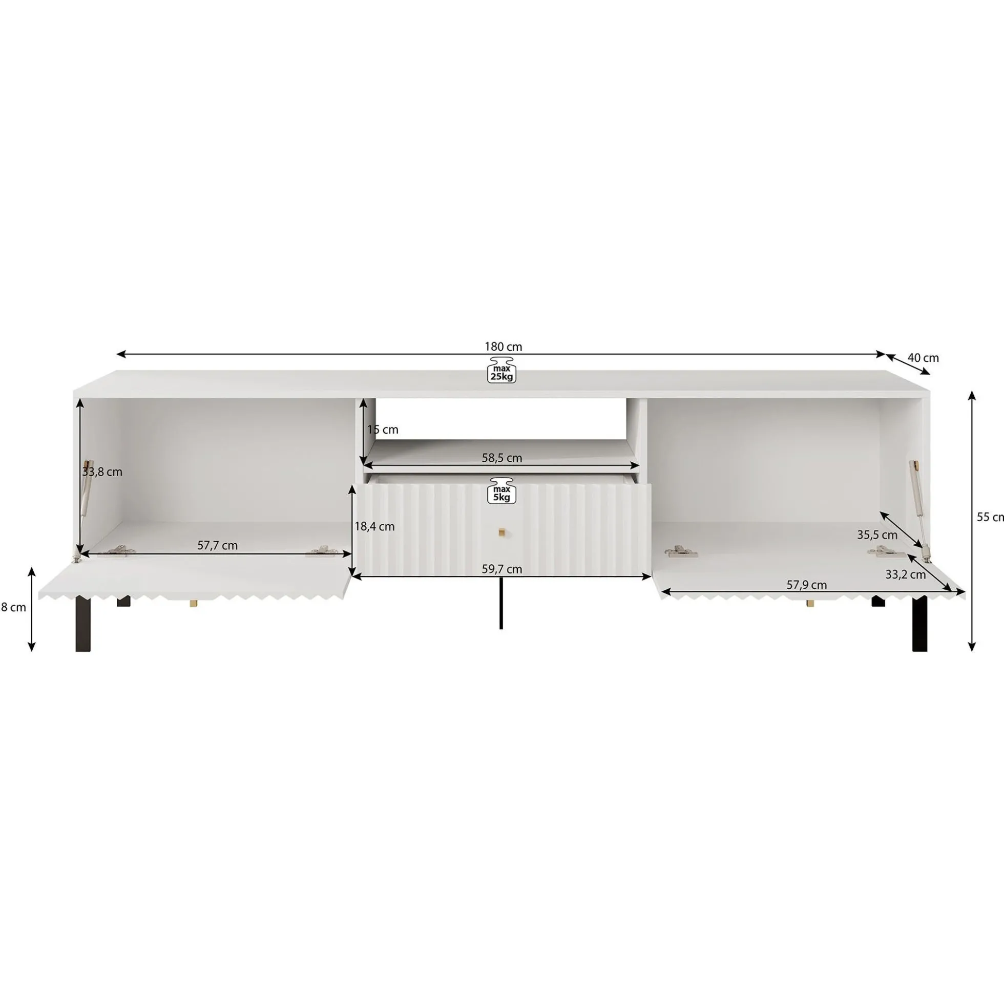 Kaylan - TV-Meubel - Zwart - 180 cm