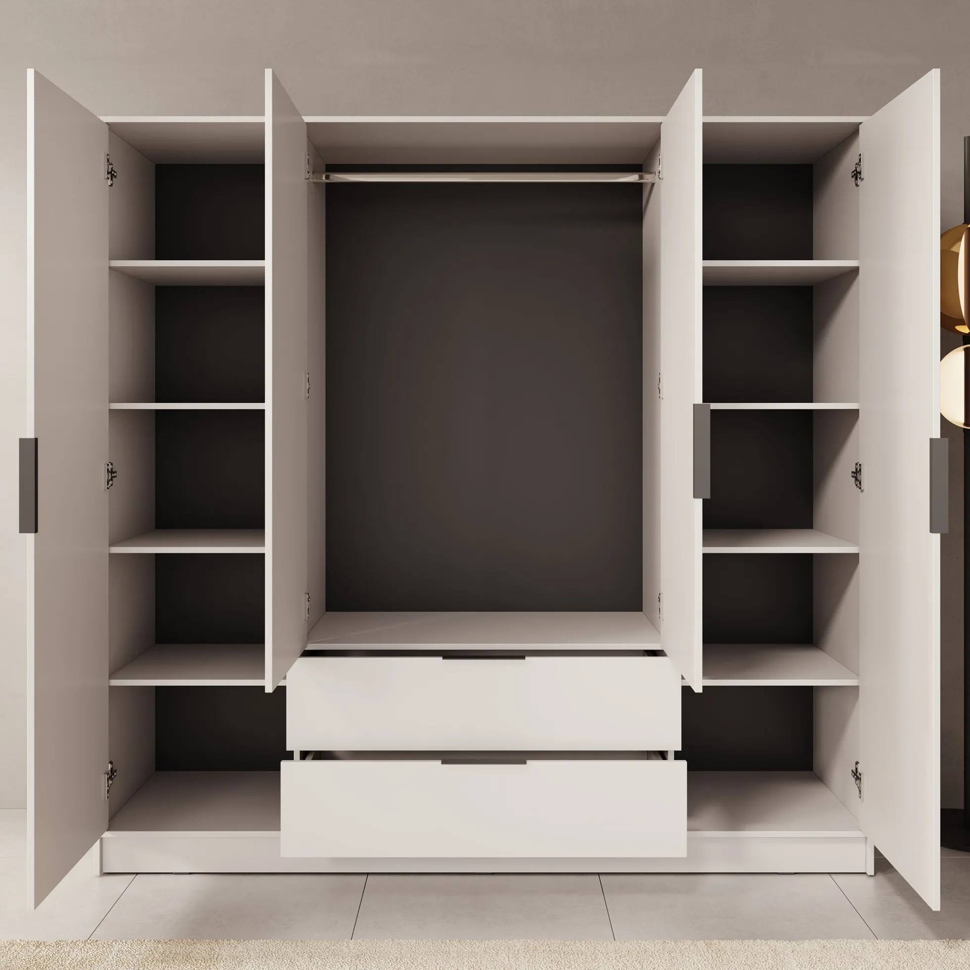 Kellan - Kledingkast 4-deurs - Beige - 206x51x200 cm