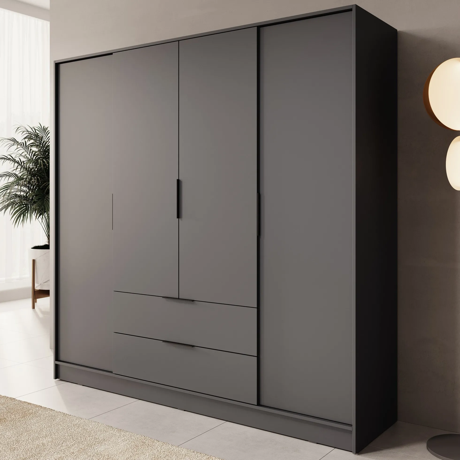 Kellan - Kledingkast 4-deurs - Grijs - 206x51x200 cm