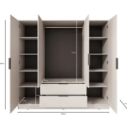 Kellan - Kledingkast 4-deurs - Grijs - 206x51x200 cm