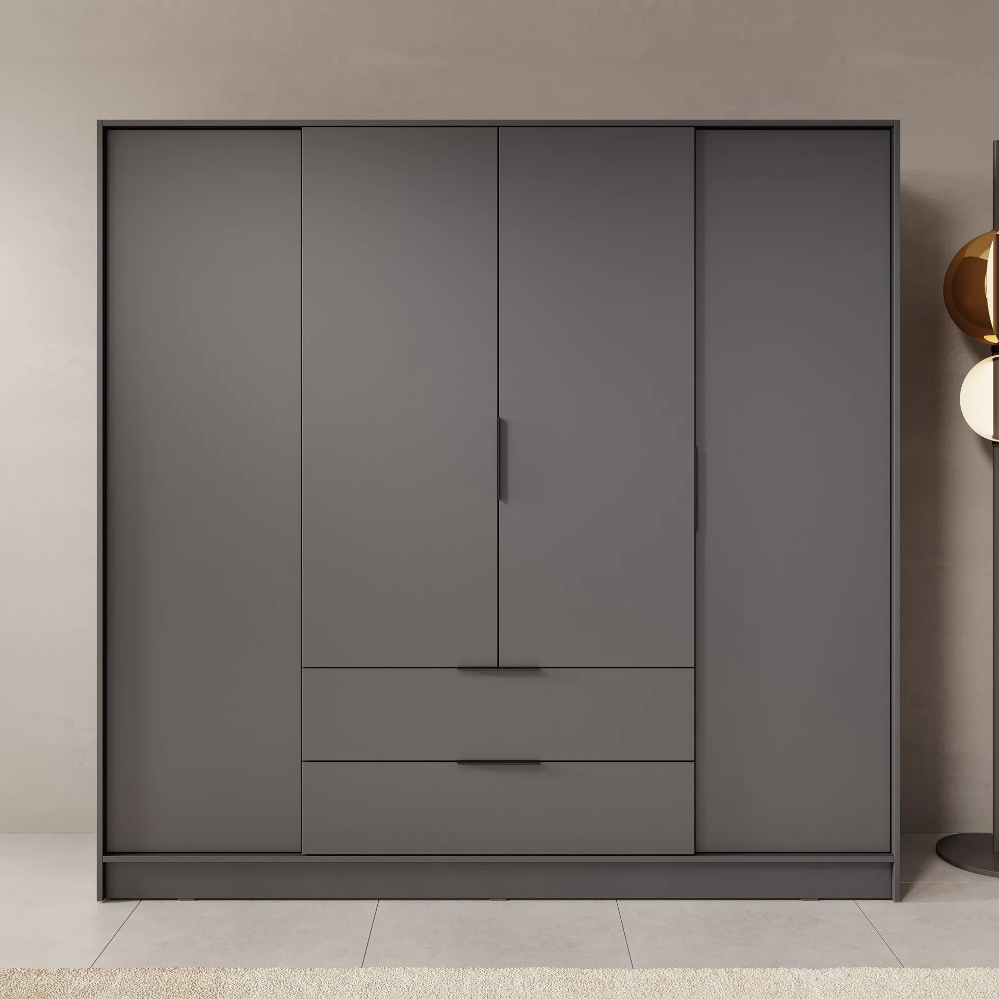 Kellan - Kledingkast 4-deurs - Grijs - 206x51x200 cm