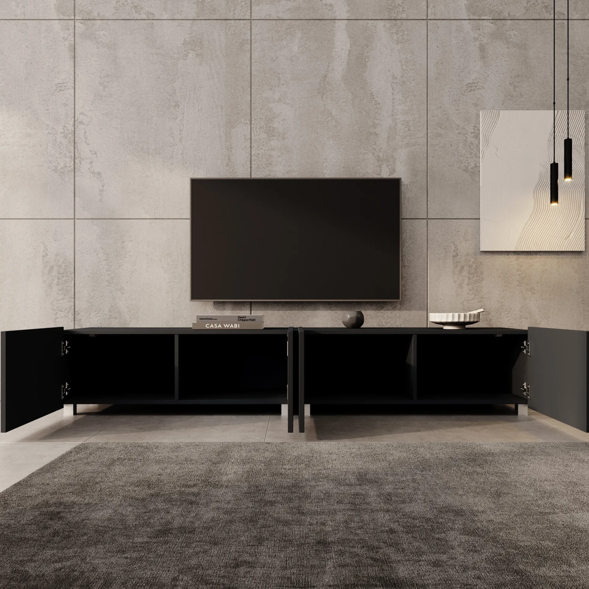 Kenderes - TV-Meubel - Zwart - 200x41x38 cm