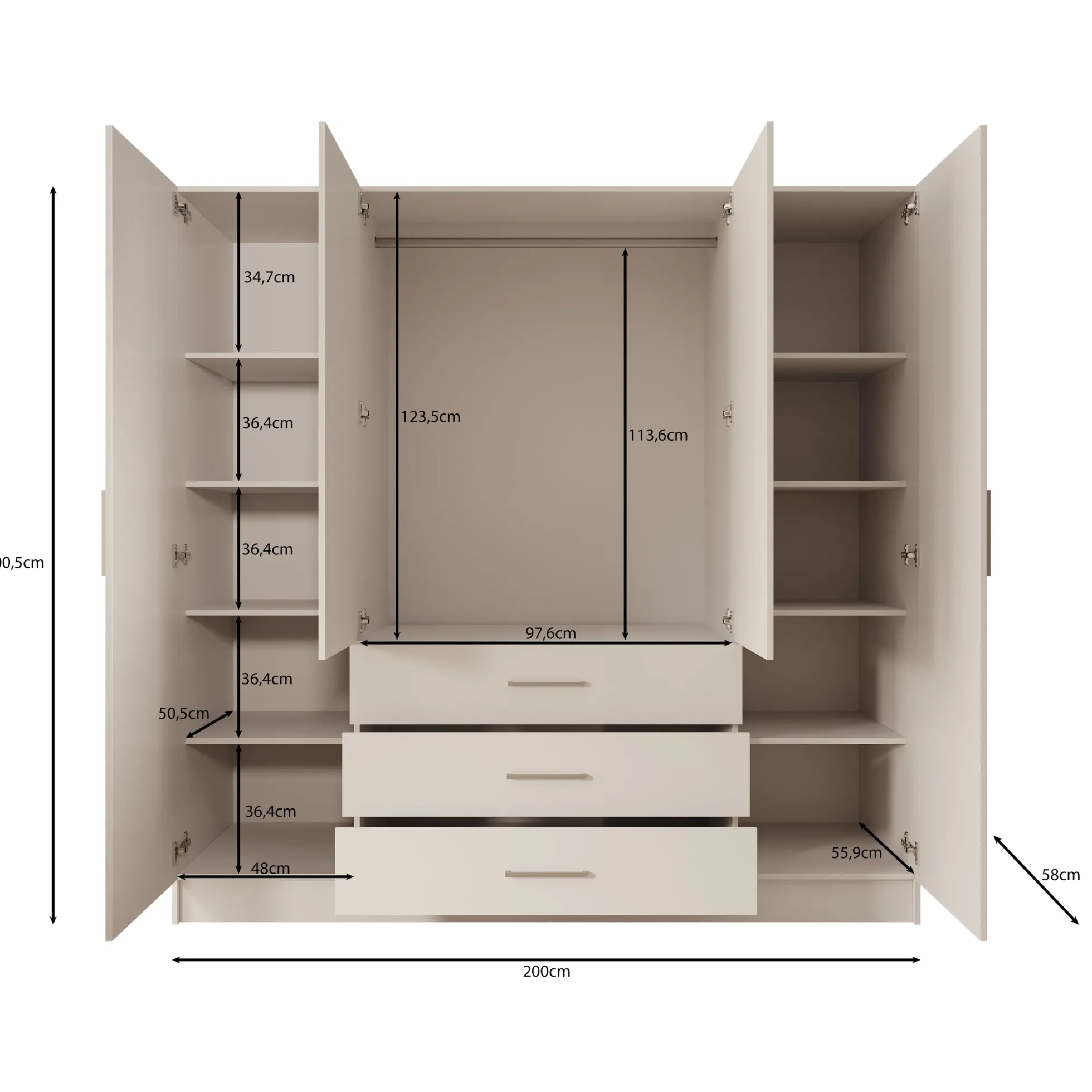 Komodo - Kledingkast met 4 deuren - Beige - 200x61x201 cm