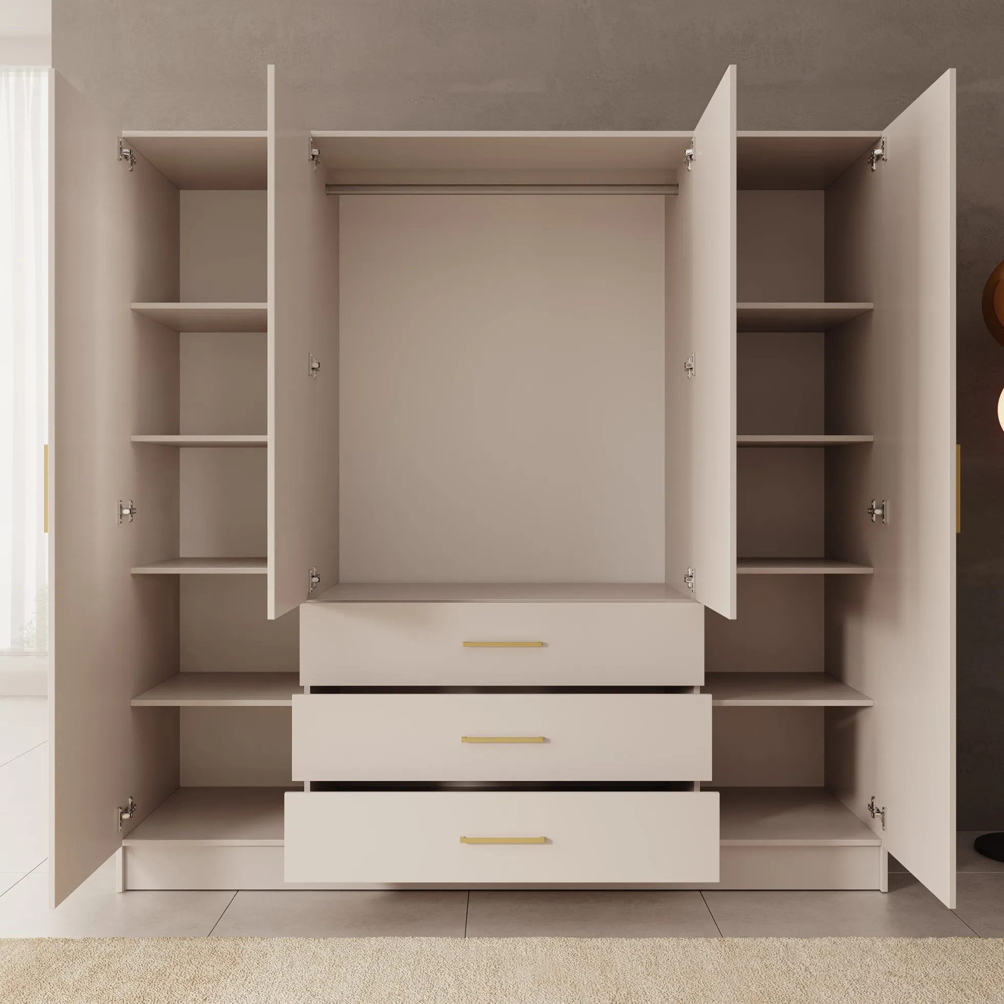 Komodo - Kledingkast met 4 deuren - Beige - 200x61x201 cm