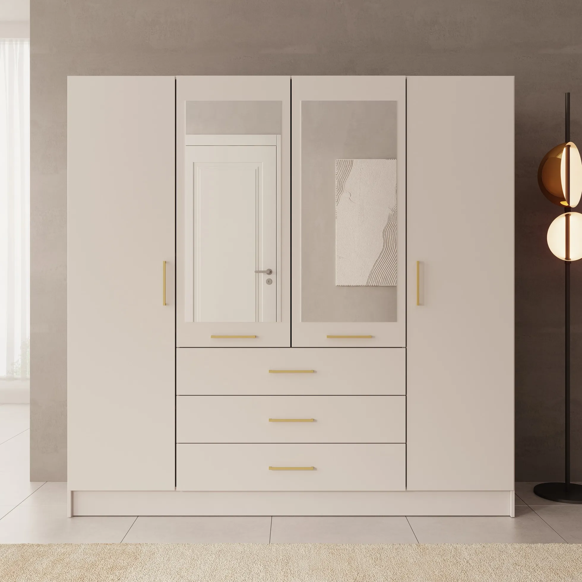 Komodo - Kledingkast met 4 deuren - Beige - 200x61x201 cm