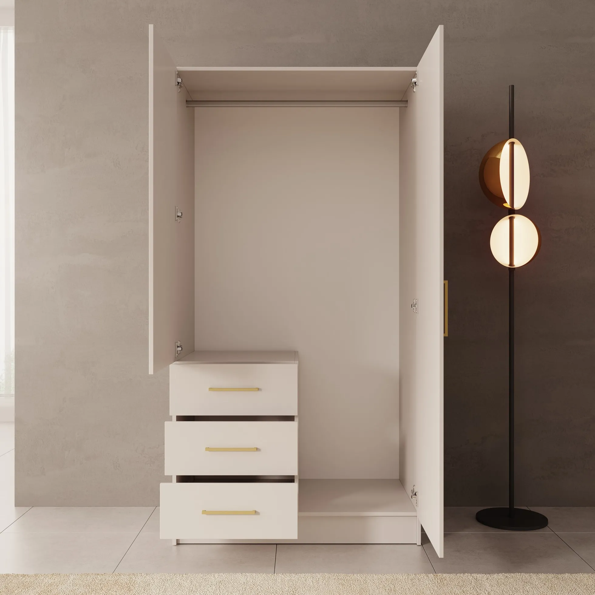 Komodo - Kledingkast met 2 deuren - Beige - 101x61x201 cm