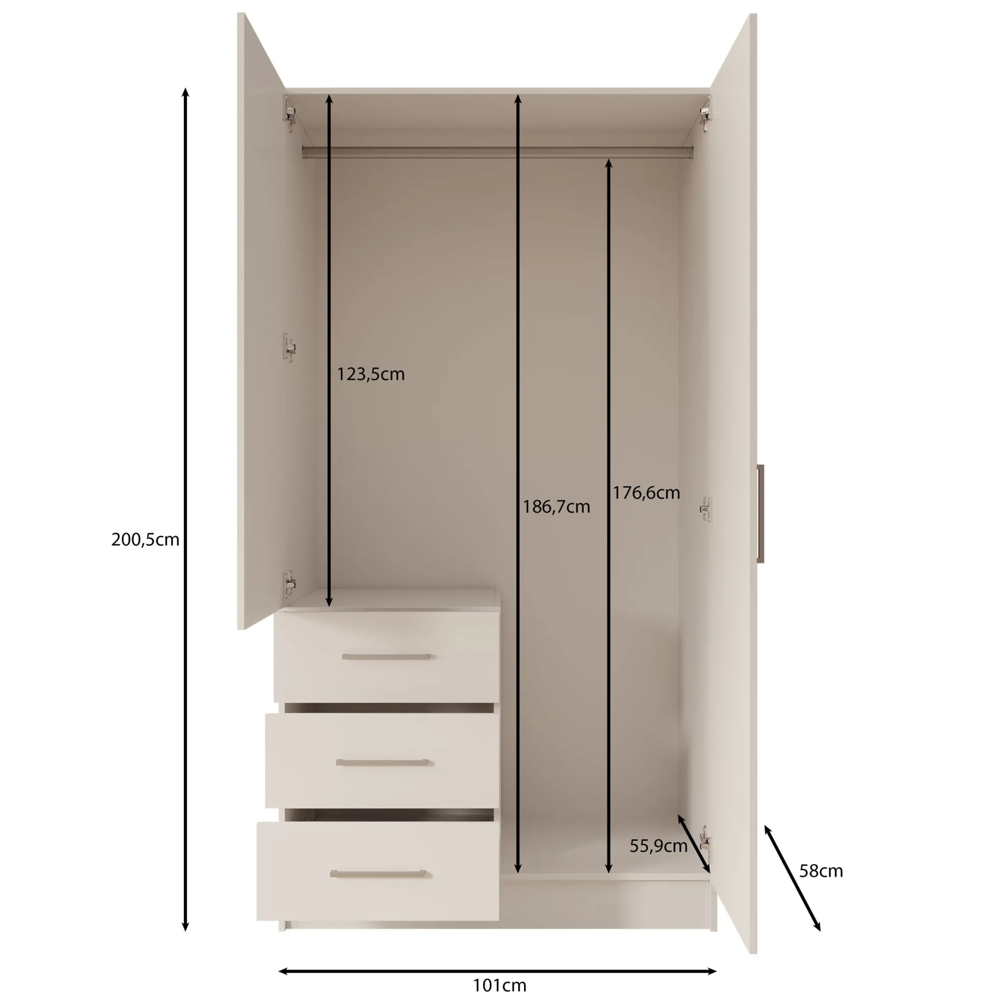 Komodo - Kledingkast met 2 deuren - Beige - 101x61x201 cm
