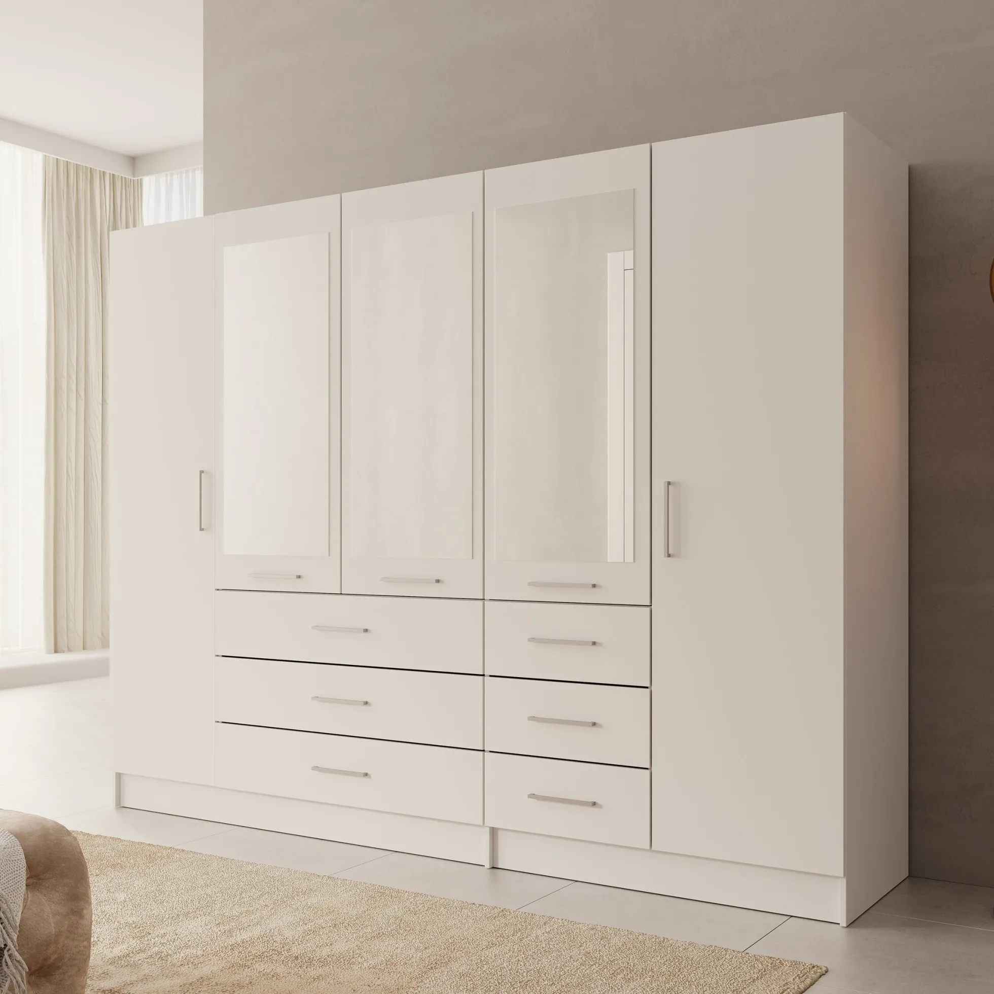 Komodo - Kledingkast met 5 deuren - Wit - 250x61x201 cm