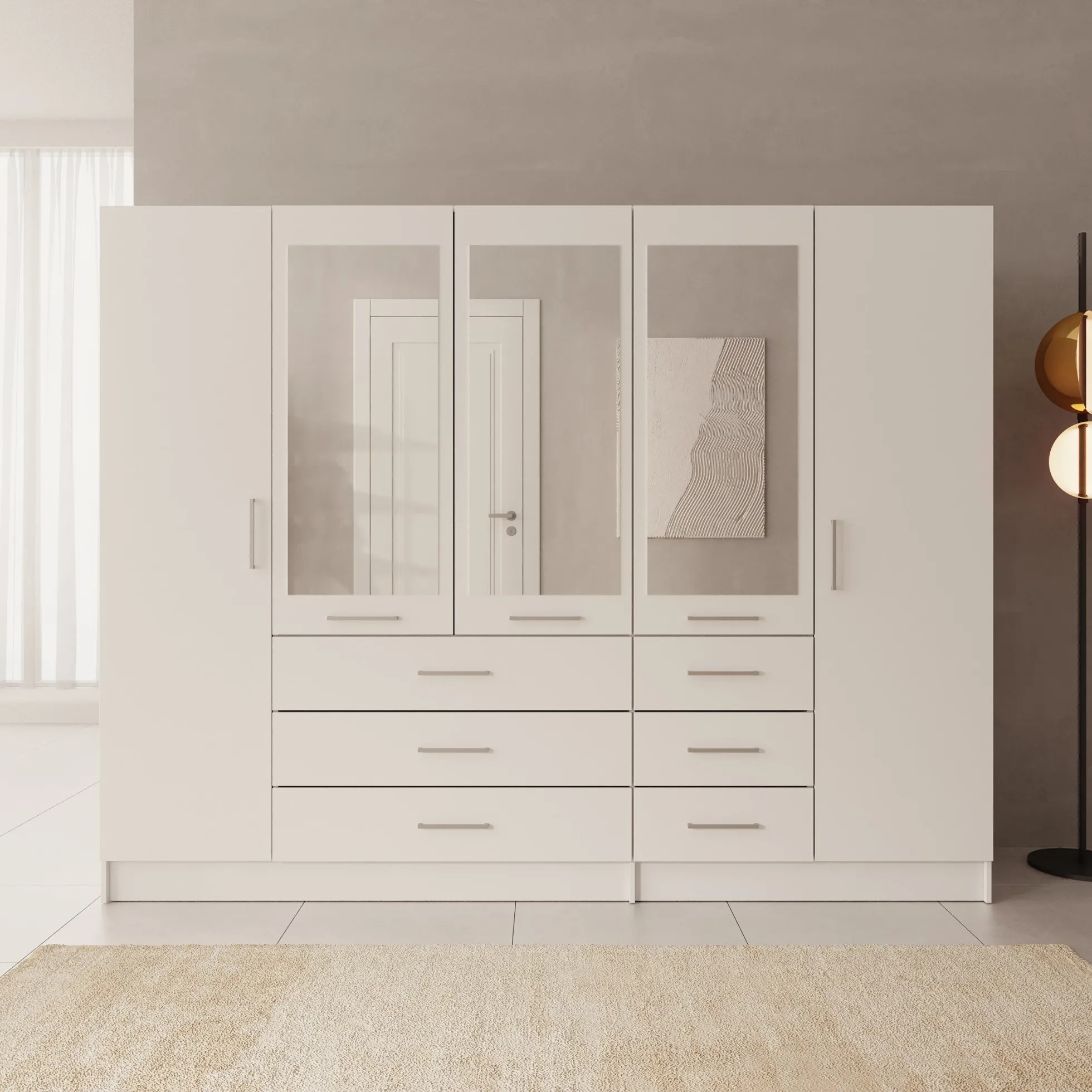 Komodo - Kledingkast met 5 deuren - Wit - 250x61x201 cm