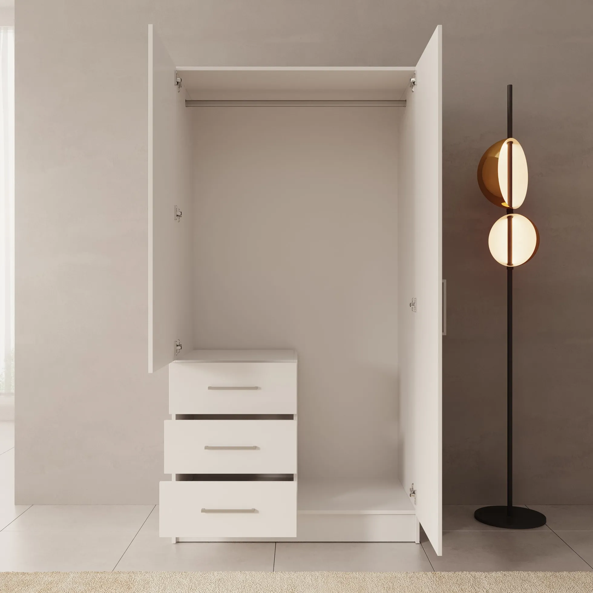 Komodo - Kledingkast met 2 deuren - Wit - 101x61x201 cm