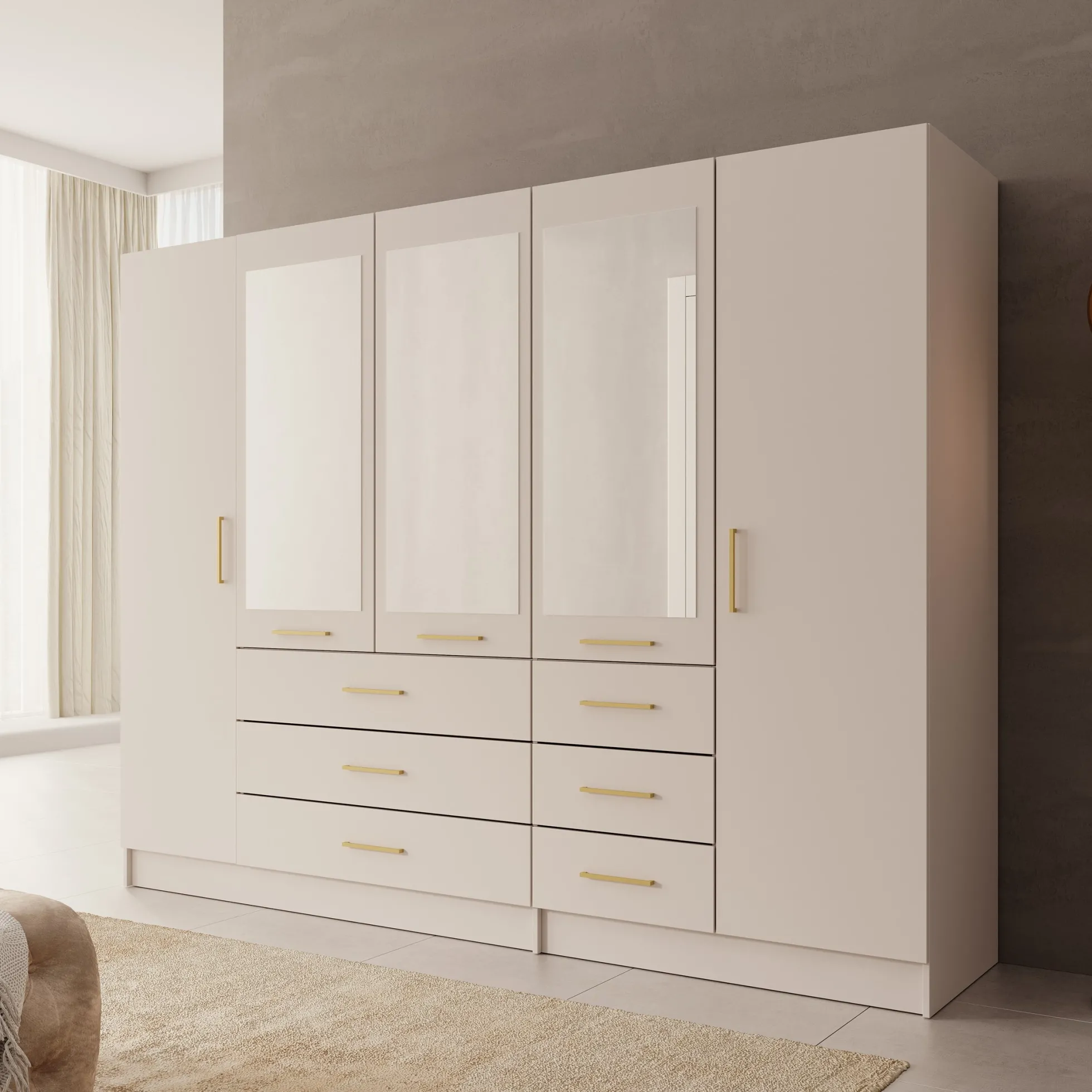 Komodo - Kledingkast met 5 deuren - Beige - 250x61x201 cm