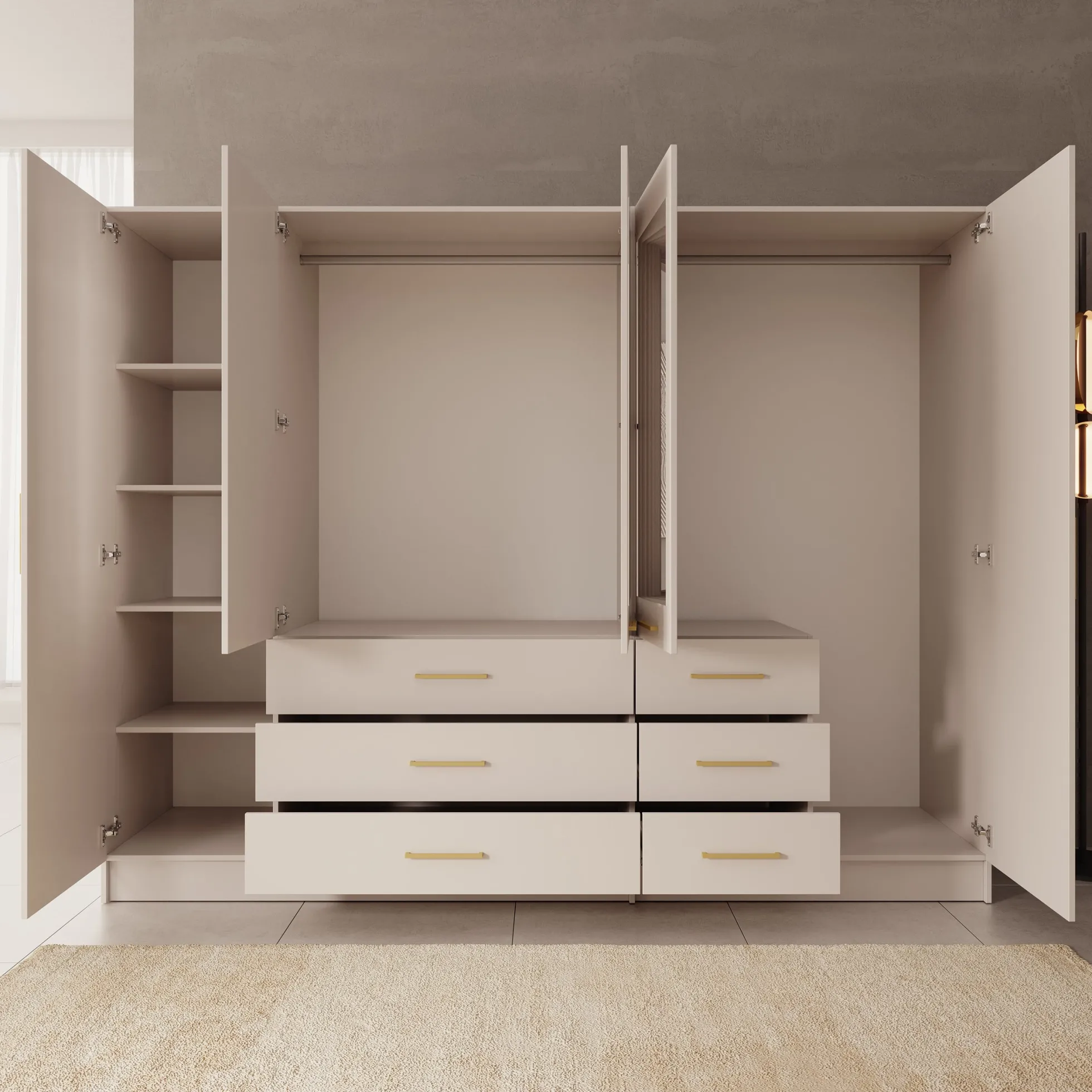 Komodo - Kledingkast met 5 deuren - Beige - 250x61x201 cm