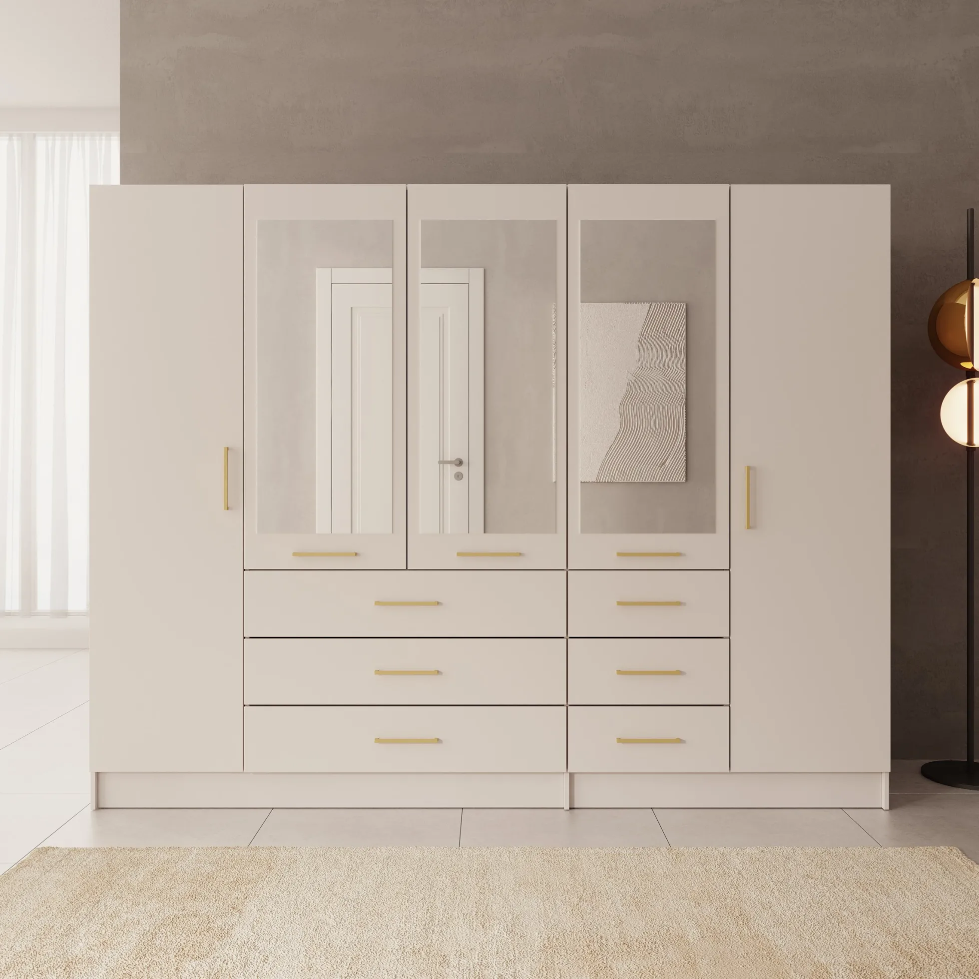 Komodo - Kledingkast met 5 deuren - Beige - 250x61x201 cm