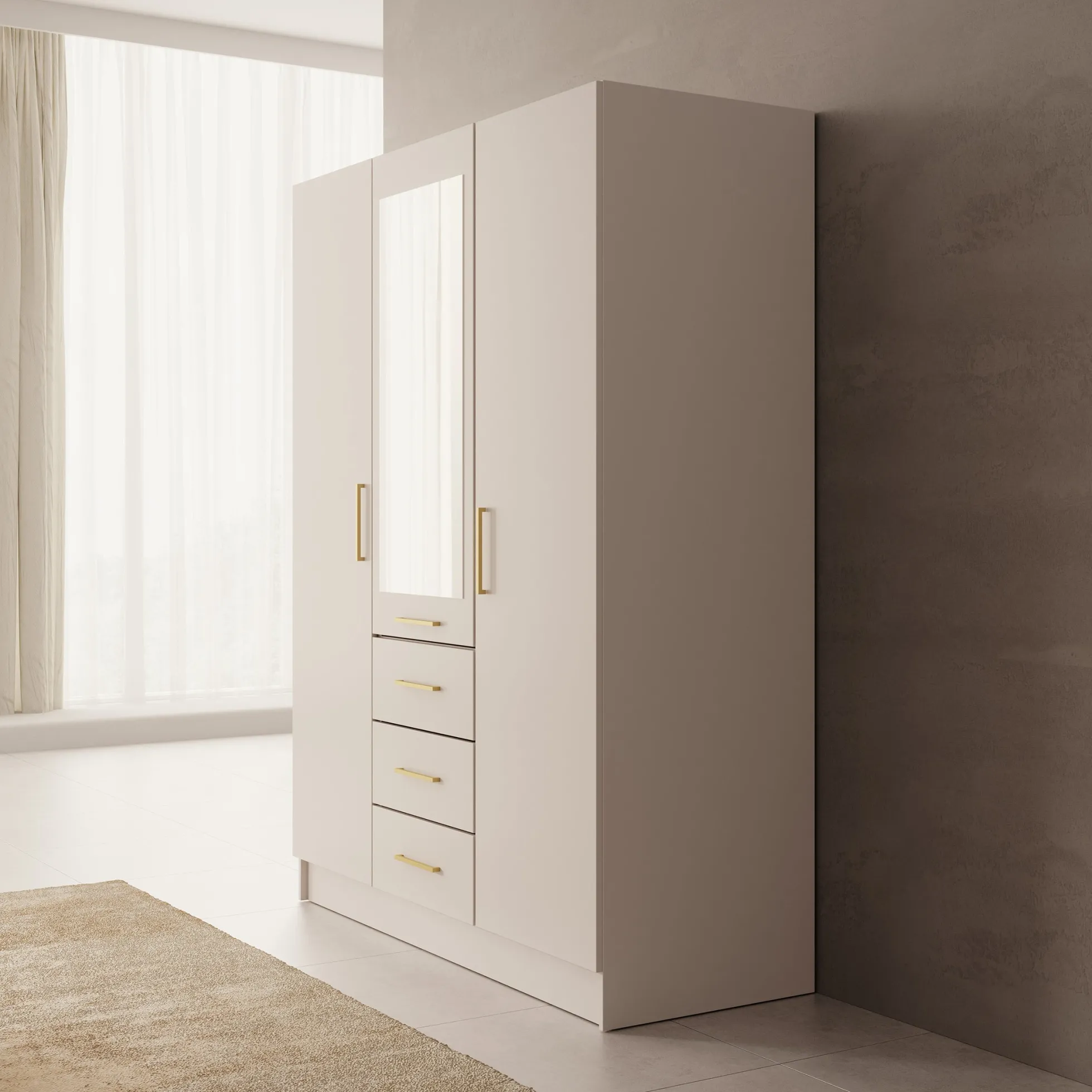 Komodo - Kledingkast met 3 deuren - Beige - 151x61x201 cm