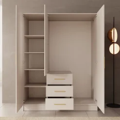 Komodo - Kledingkast met 3 deuren - Beige - 151x61x201 cm