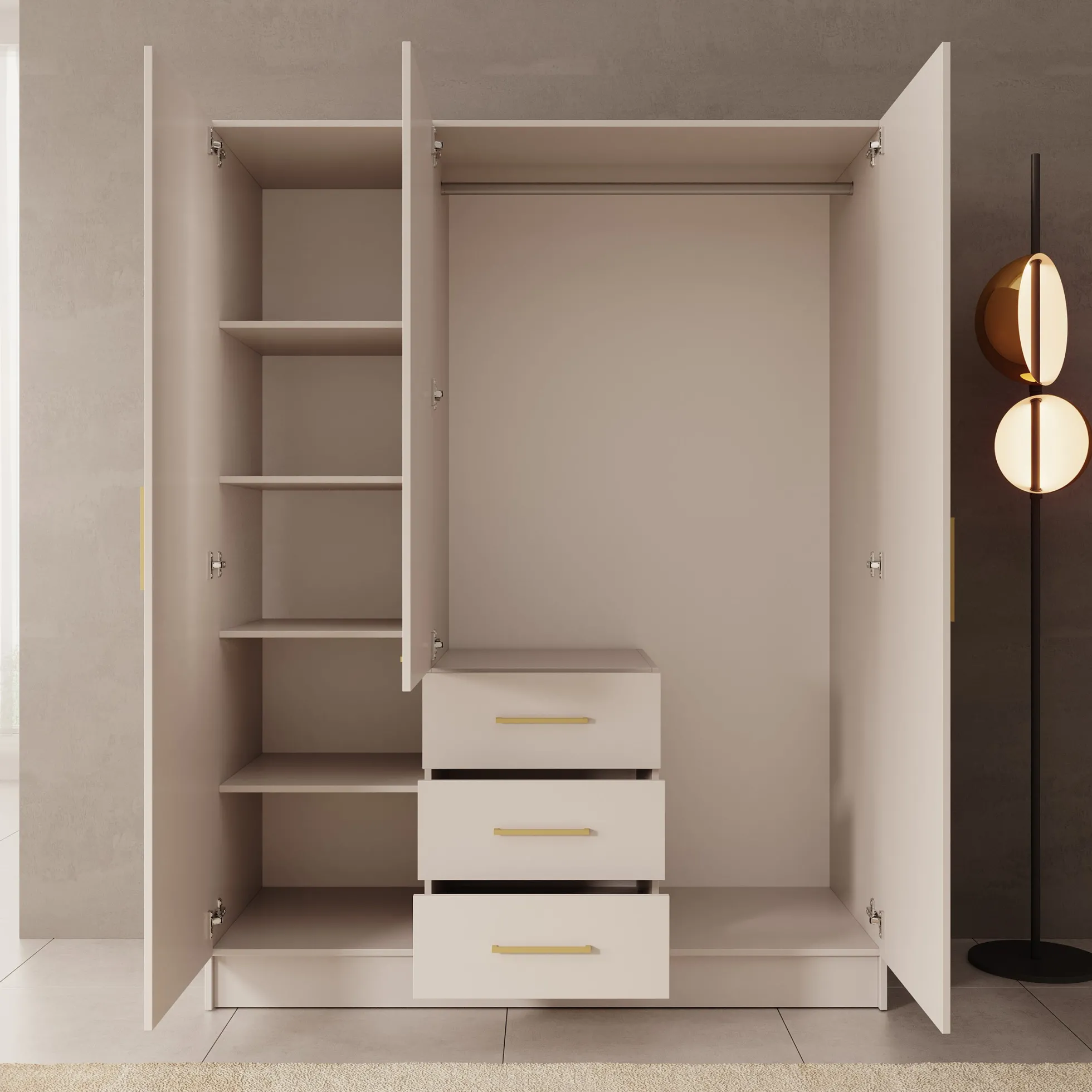 Komodo - Kledingkast met 3 deuren - Beige - 151x61x201 cm