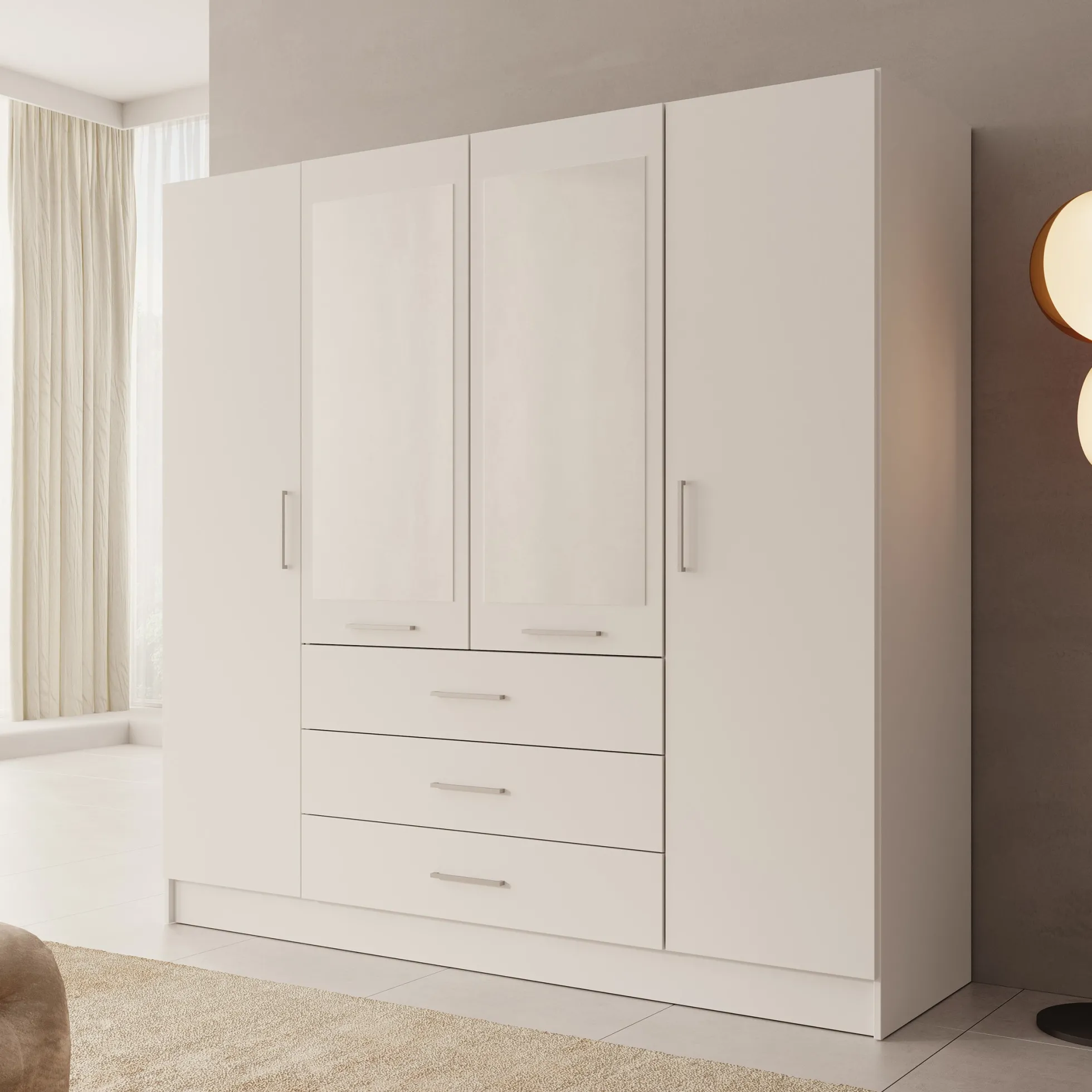 Komodo - Kledingkast met 4 deuren - Wit - 200x61x201 cm
