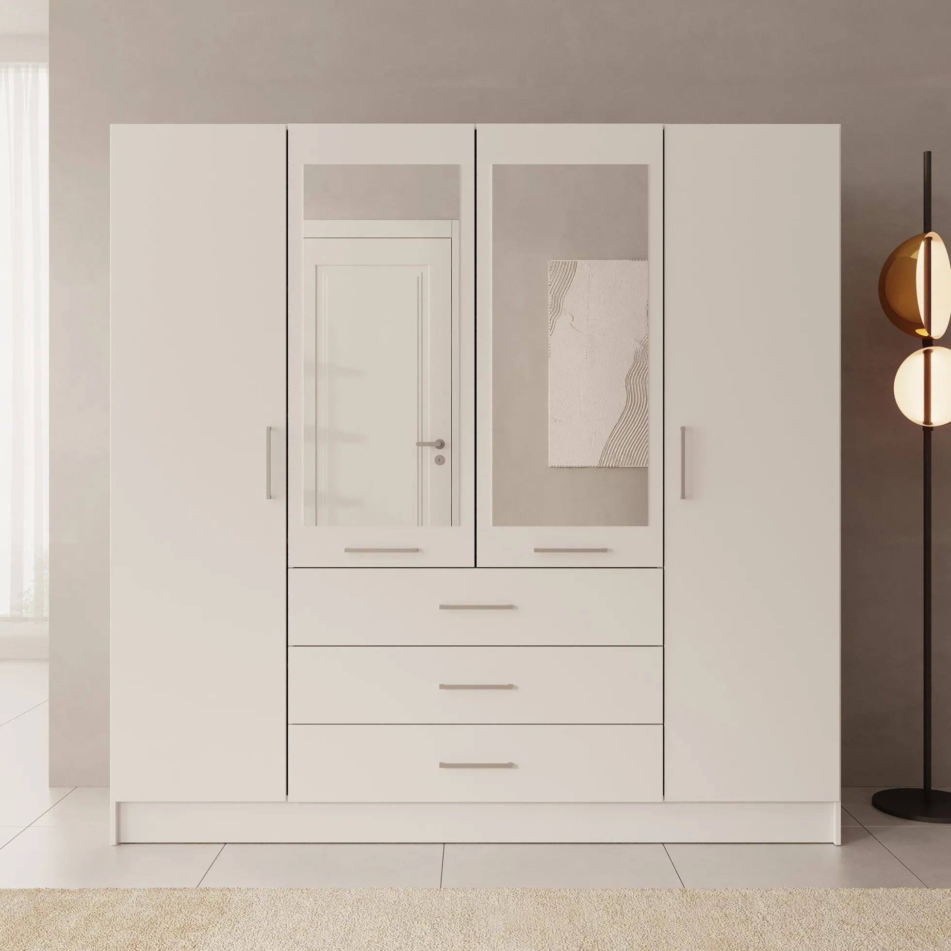 Komodo - Kledingkast met 4 deuren - Wit - 200x61x201 cm