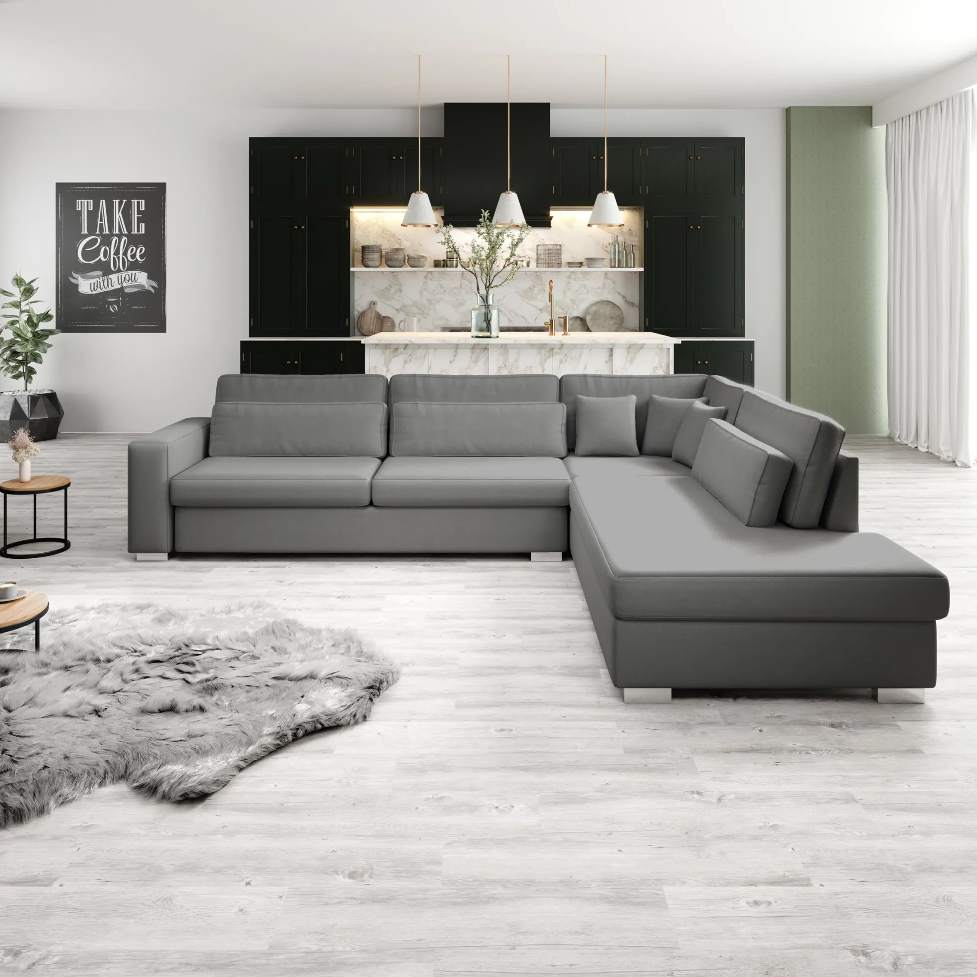 Kristina - Hoekbank 5-zits - Grijs velvet - Rechts - 320x245x88 cm