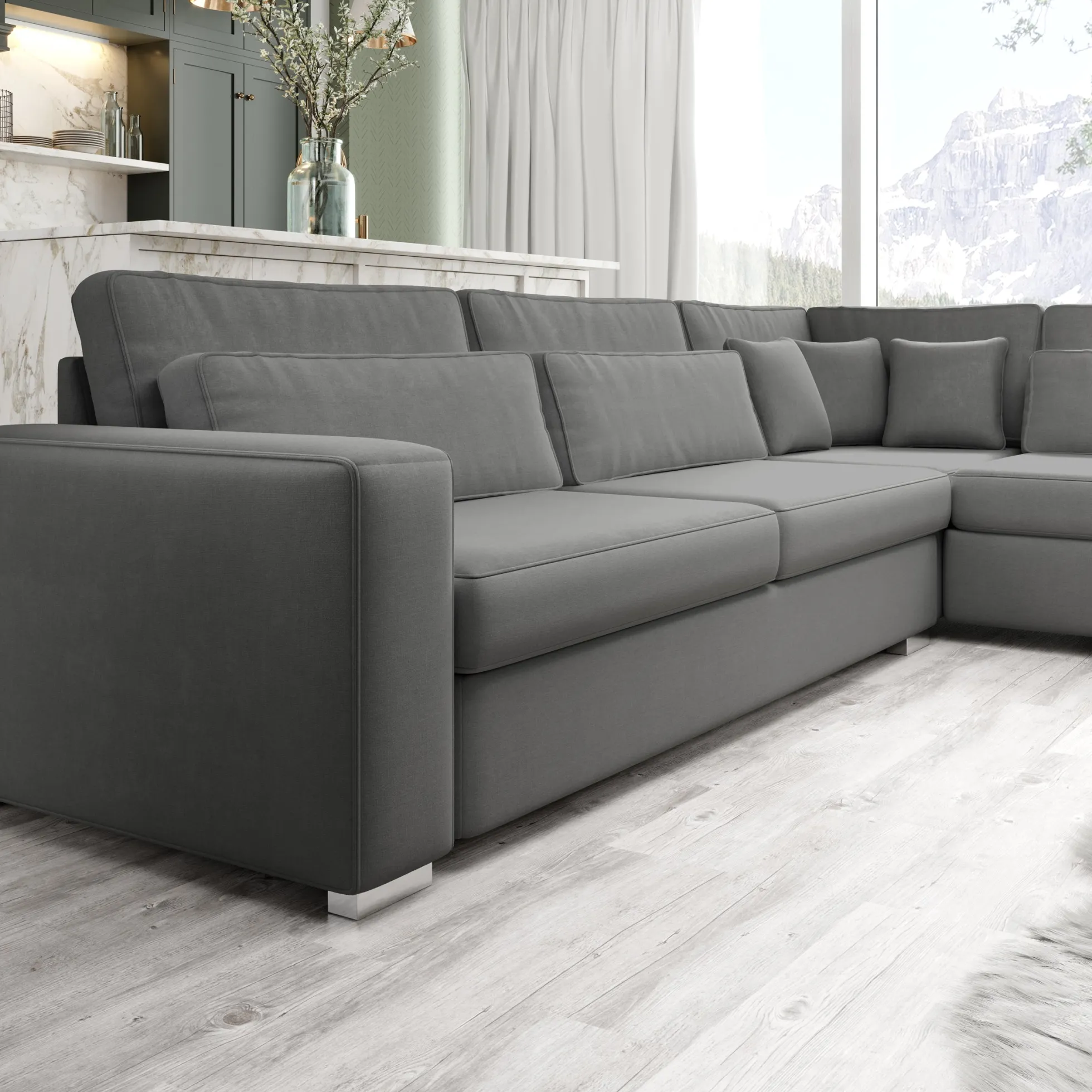Kristina - Hoekbank 5-zits - Grijs velvet - Rechts - 320x245x88 cm