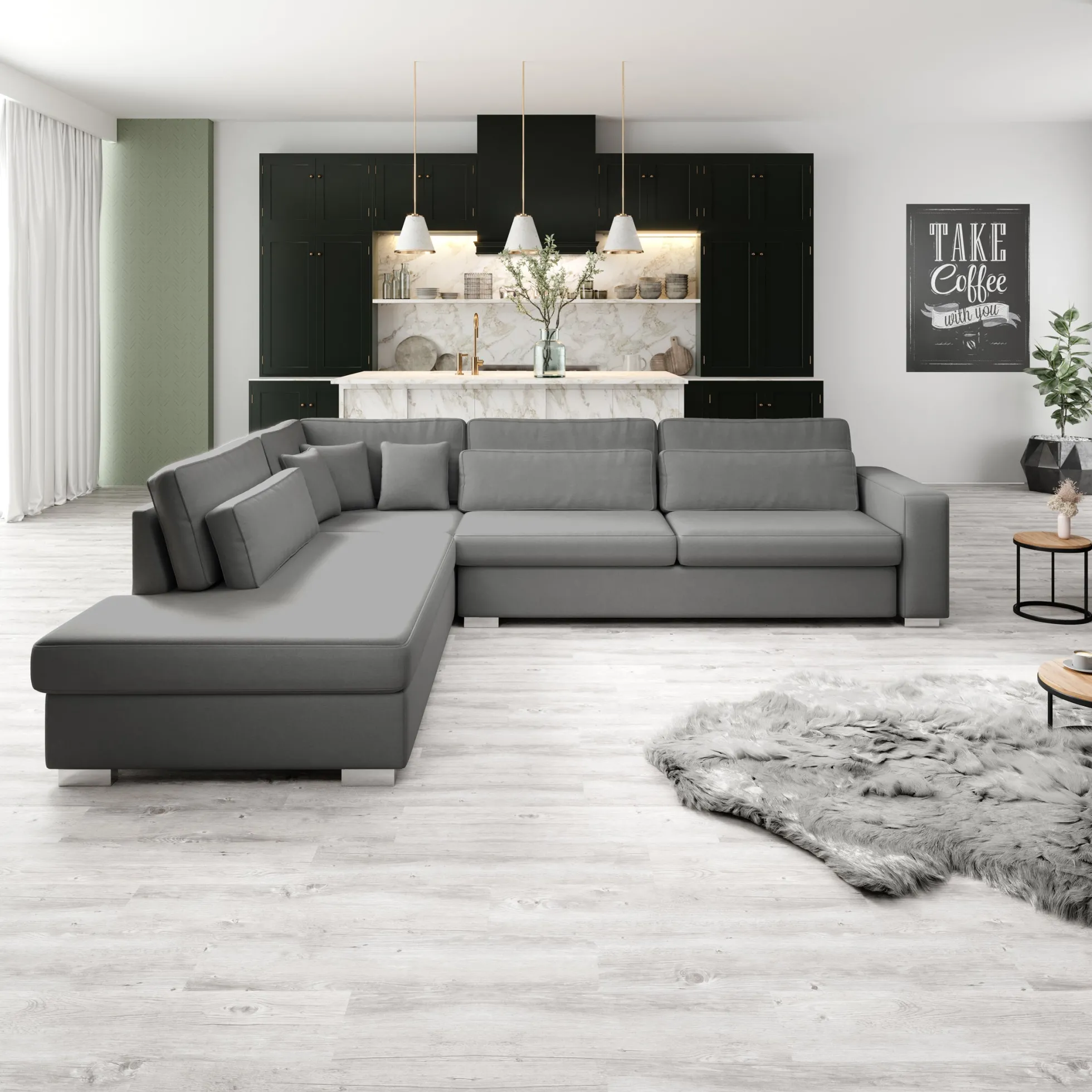Kristina - Hoekbank 5-zits - Grijs velvet - Links - 320x245x88 cm