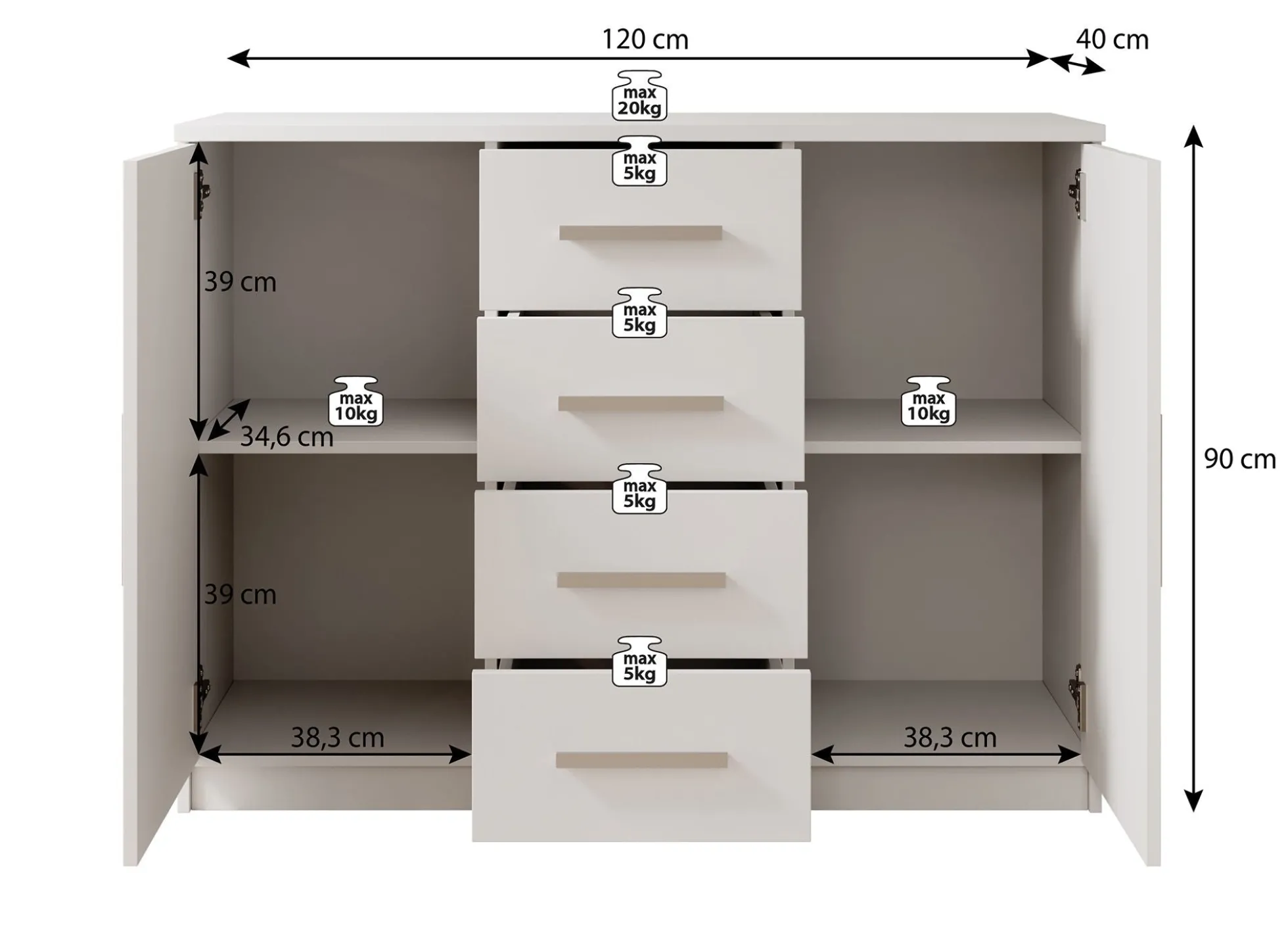 Ladekast Blake - Wit - 120x40x90 cm