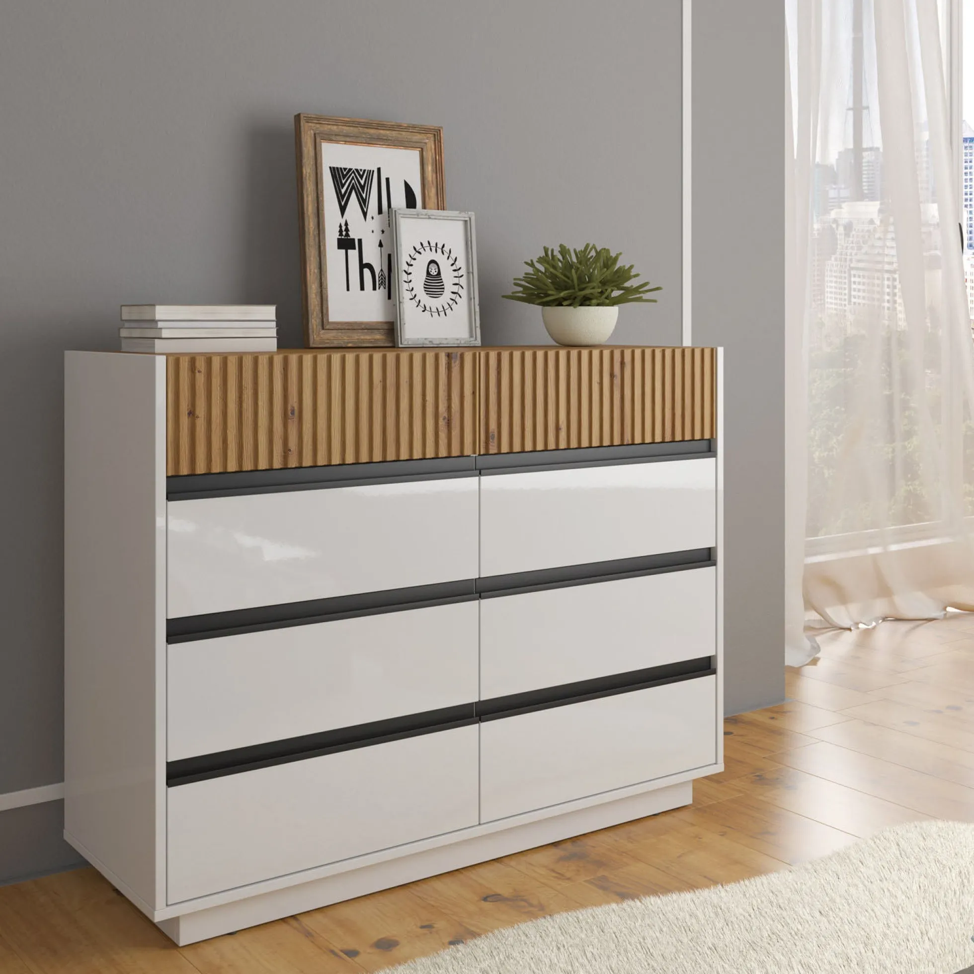 Ladekast Madeline 3 - Wit - 112x40x87 cm