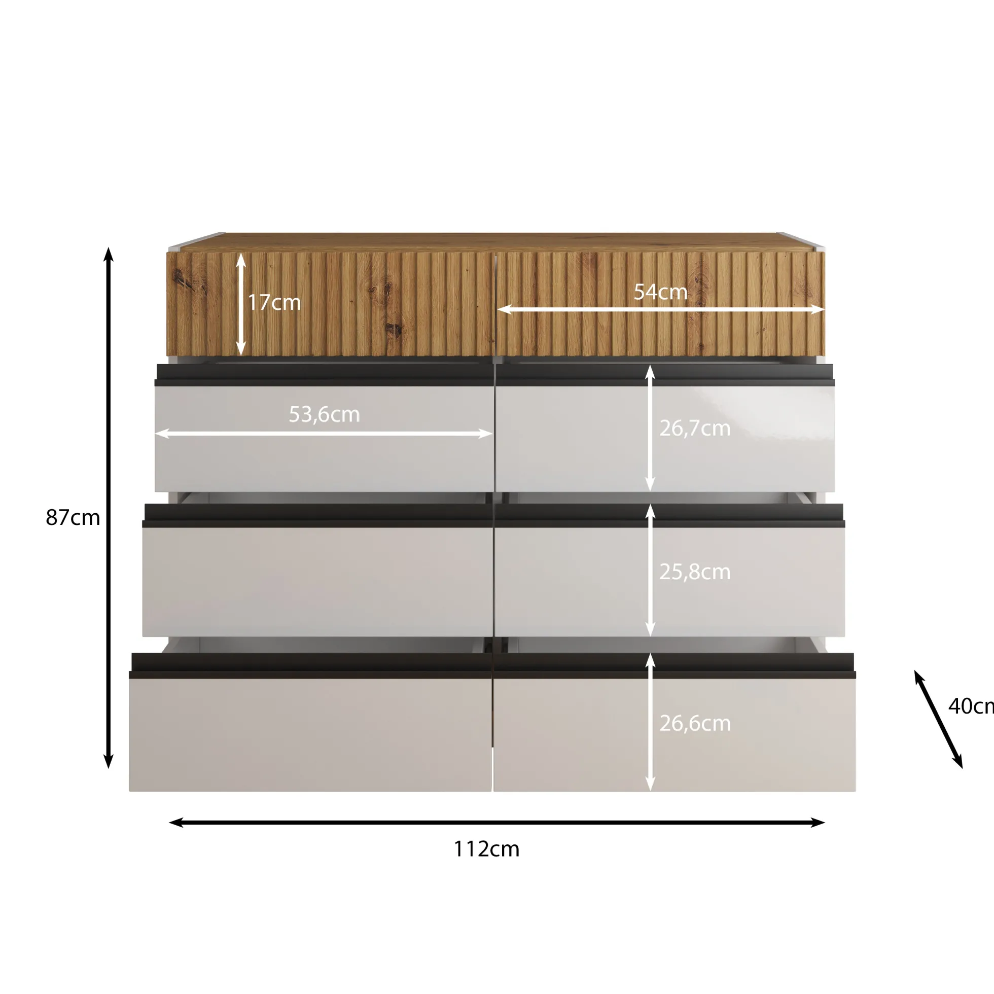 Ladekast Madeline 3 - Wit - 112x40x87 cm