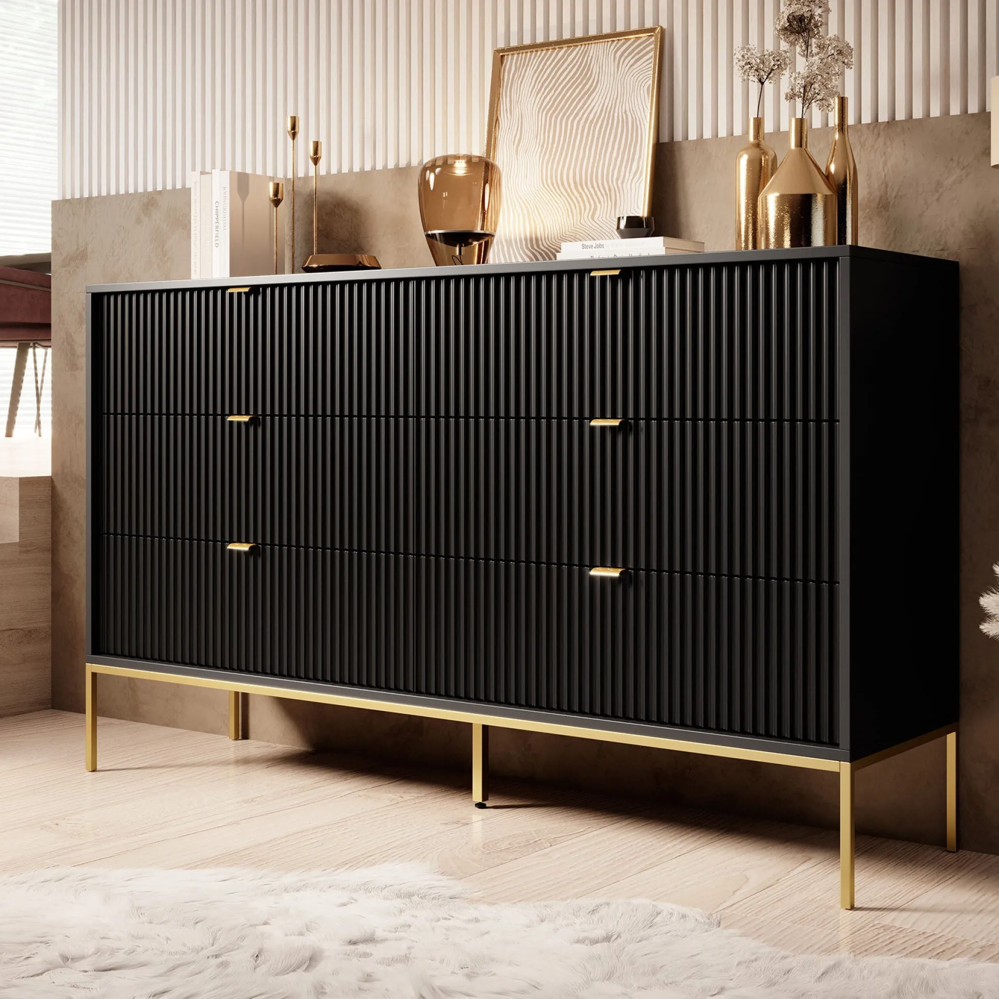 Ladekast Navil 2 - Zwart - 154x39x91 cm