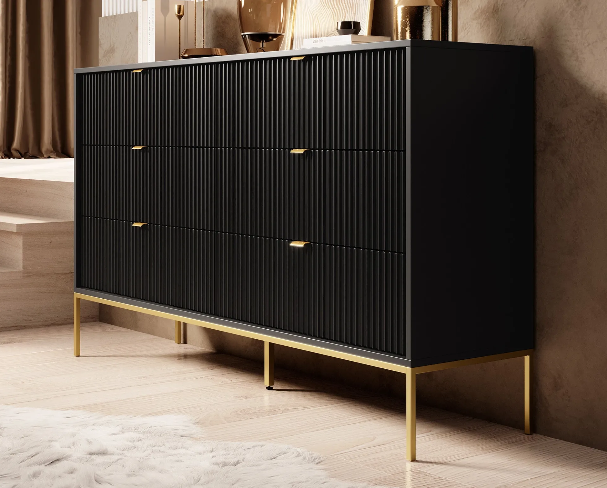 Ladekast Navil 2 - Zwart - 154x39x91 cm