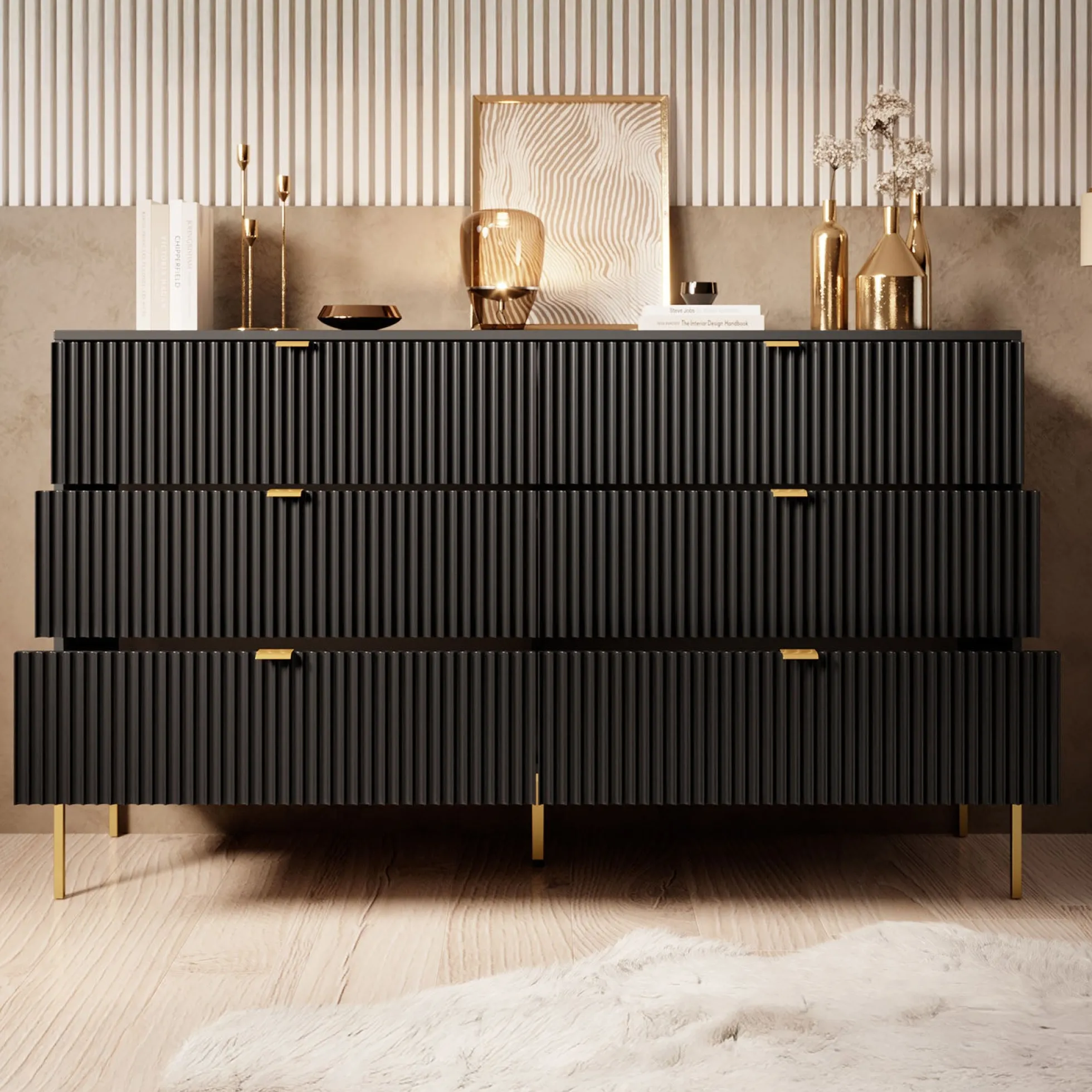 Ladekast Navil 2 - Zwart - 154x39x91 cm
