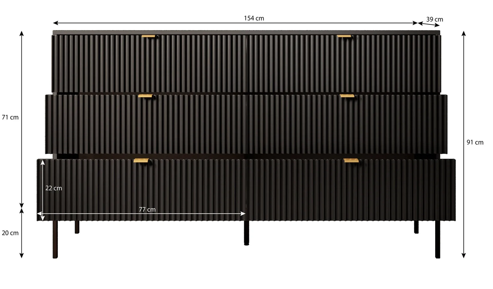 Ladekast Navil - Zwart - 154x39x91 cm