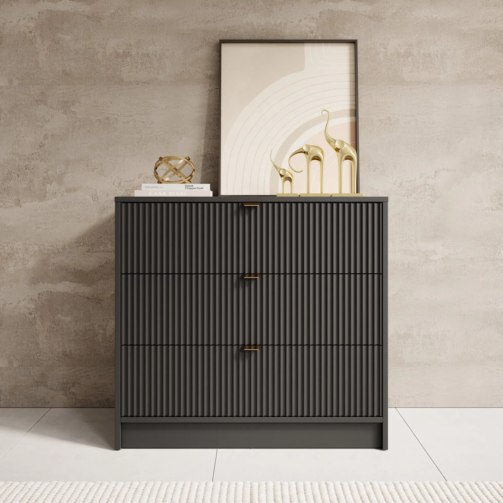 Ladekast Tavares - Zwart - 80 cm