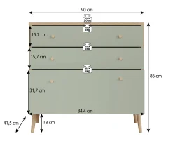 Ladekast Wally - Licht eiken - Groen - 90 cm