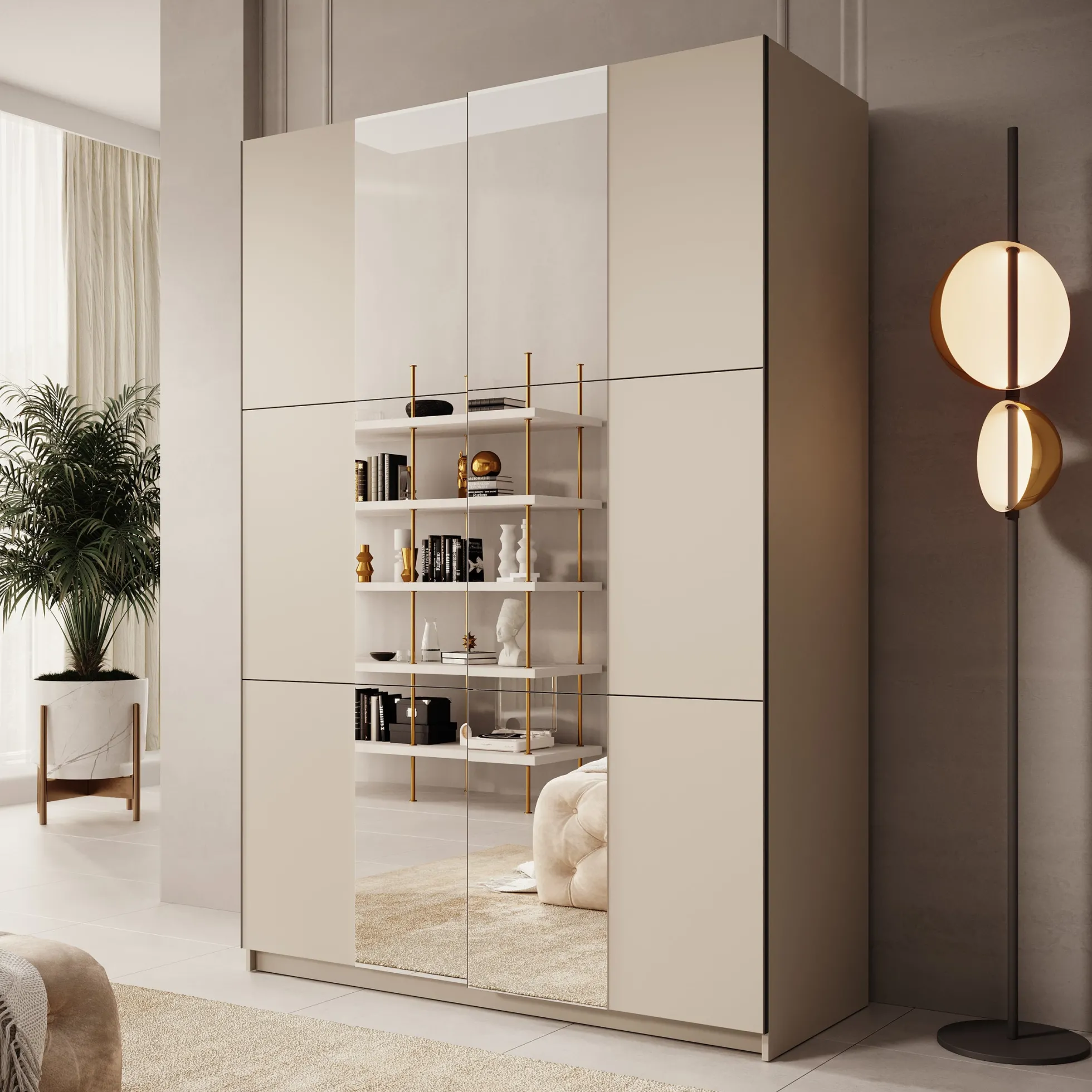 Landon - Kledingkast met schuifdeuren - Beige - 150x58x218 cm