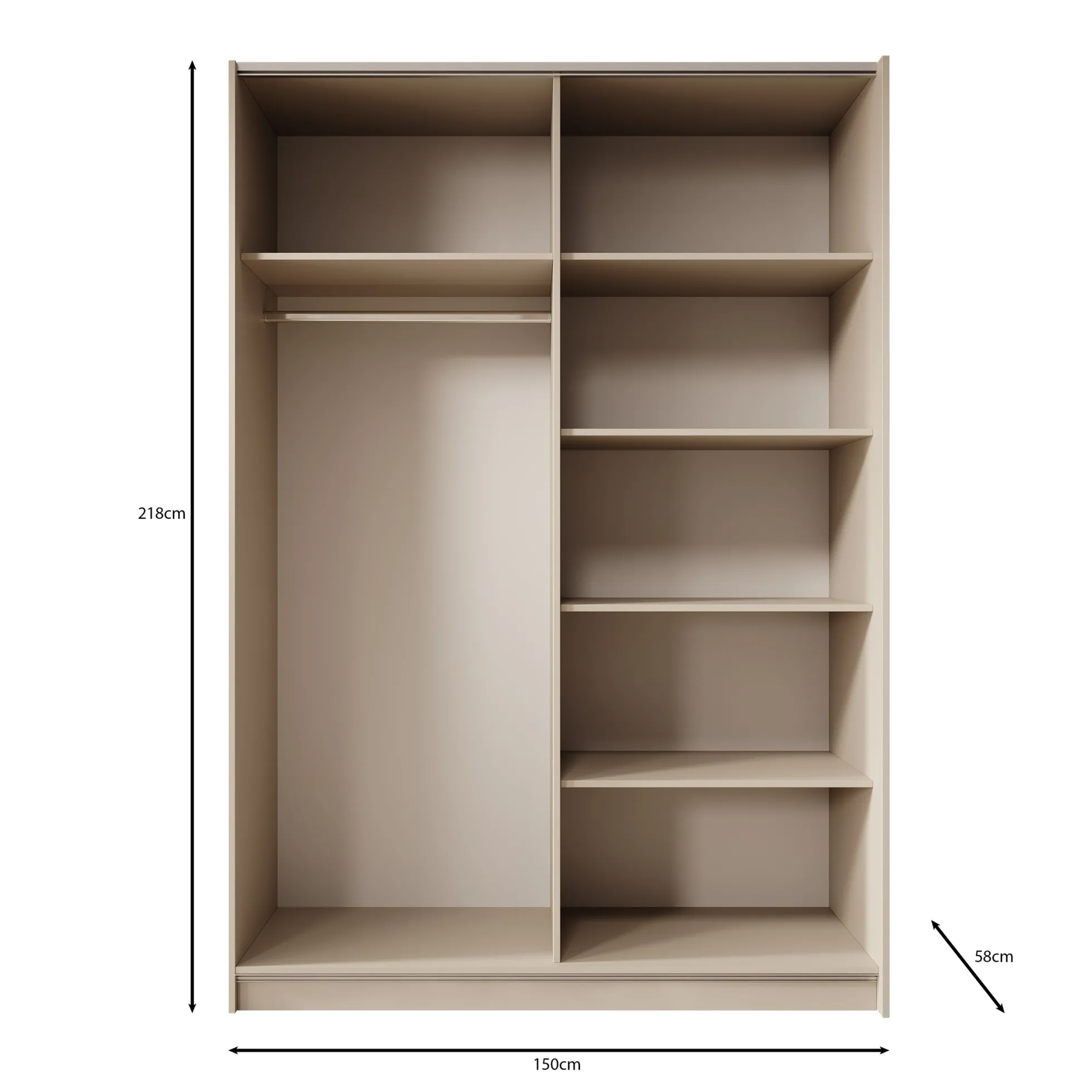 Landon - Kledingkast met schuifdeuren - Beige - 150x58x218 cm