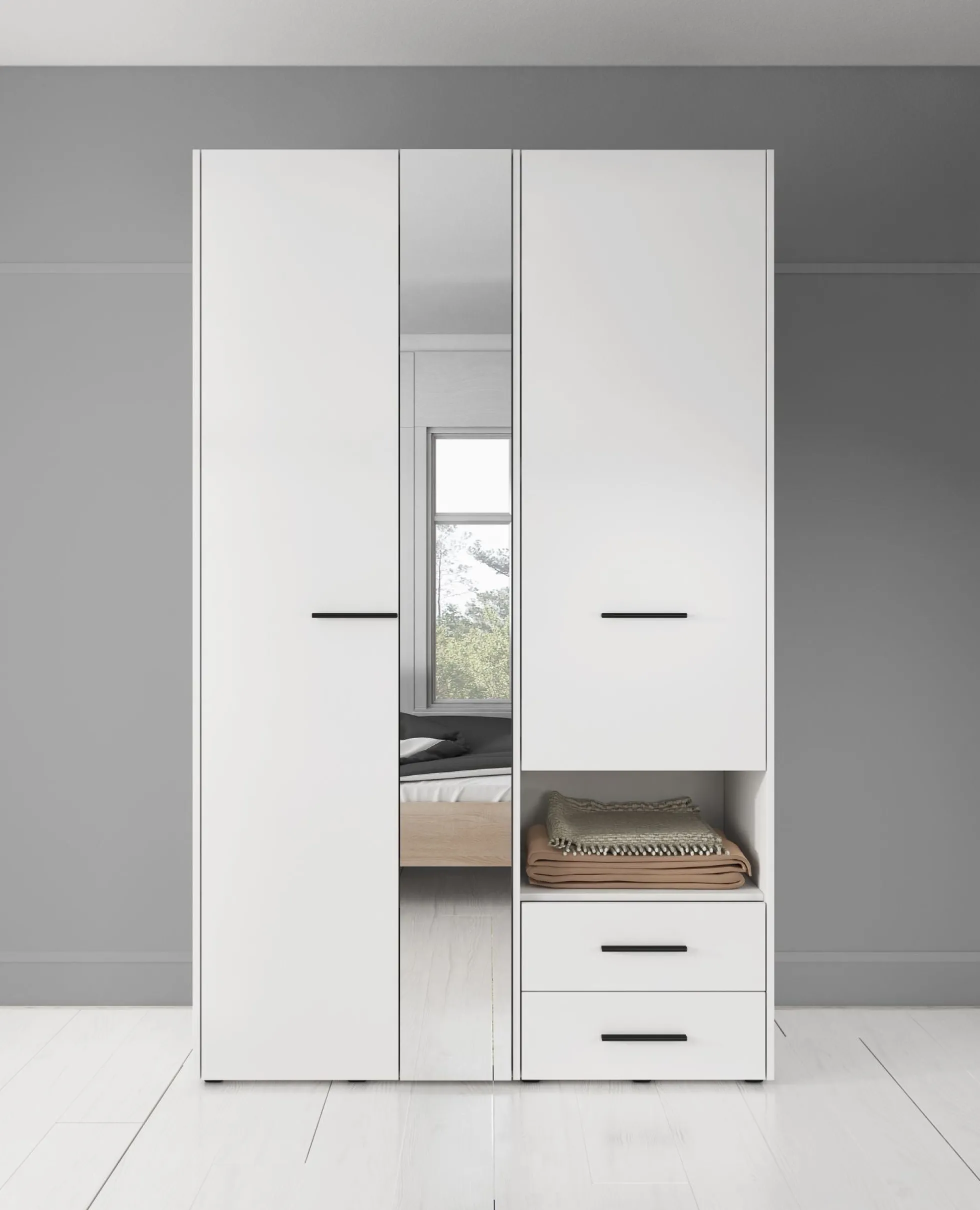 Laura - Kledingkast met deuren - Wit - 128x54x206 cm