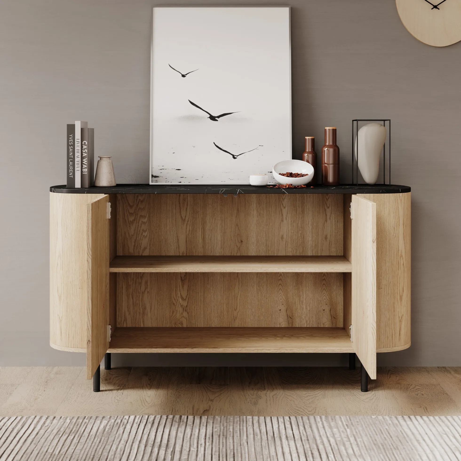 Lauran - Dressoir - Eiken/Zwart - 138x40x75 cm