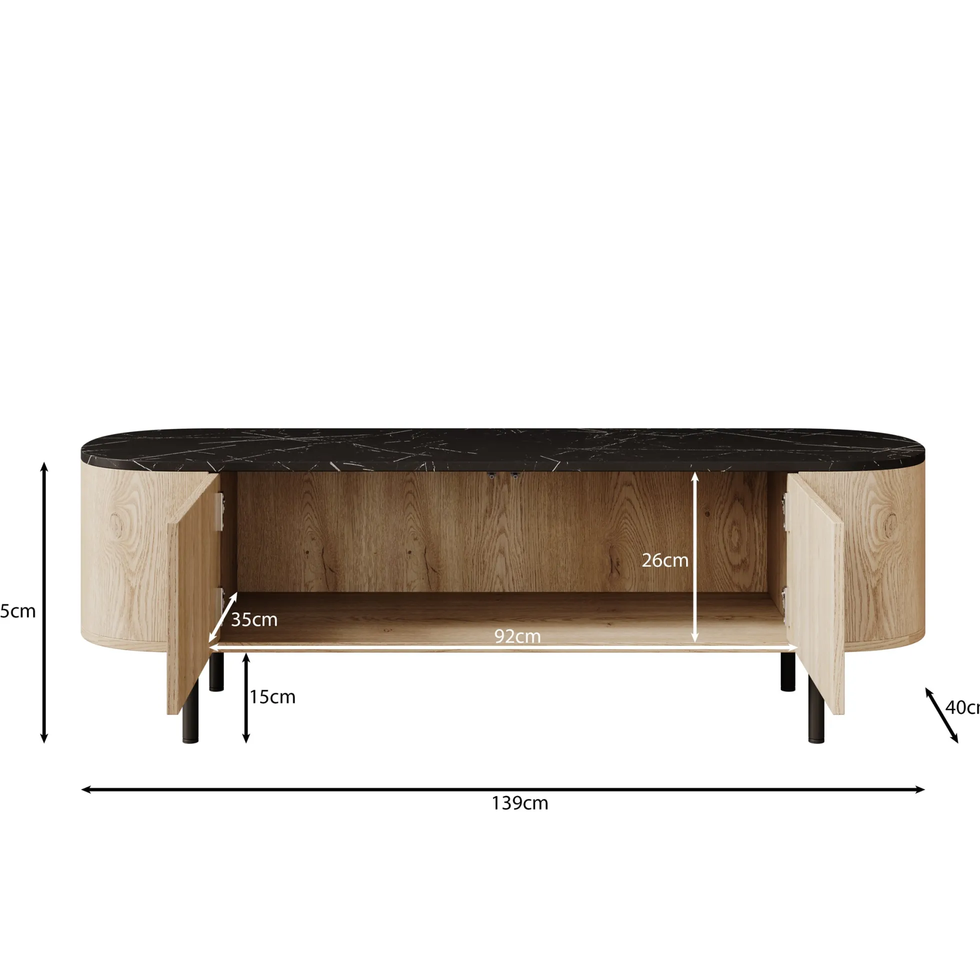 Lauran - TV-Meubel - Eiken/Zwart - 140x40x45 cm